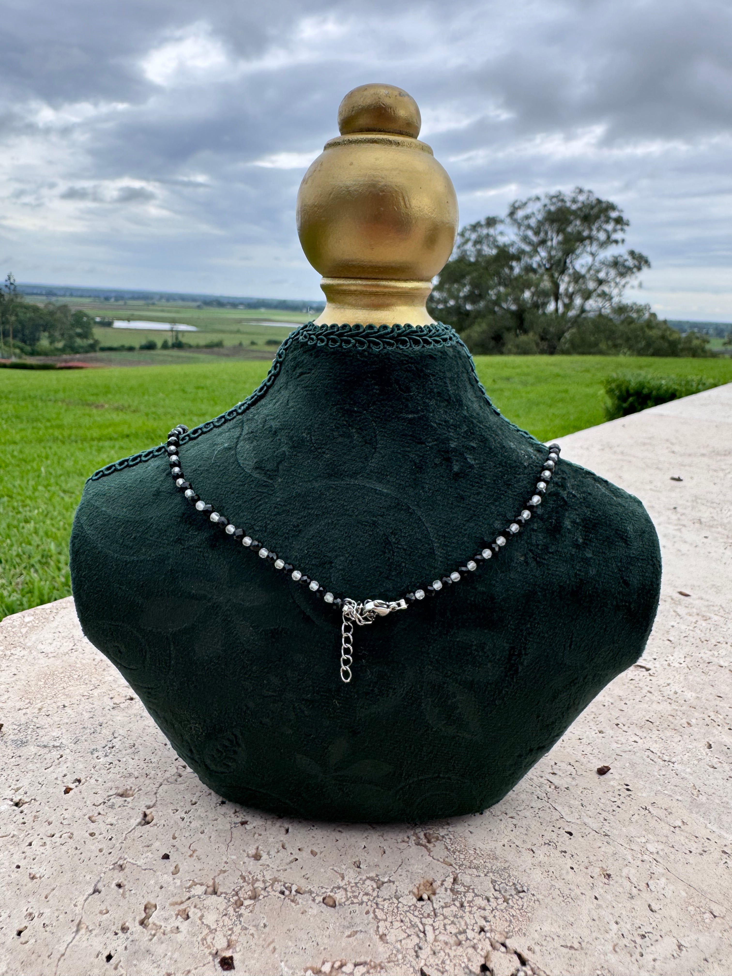 Black Agate and Clear quarts protection Necklace