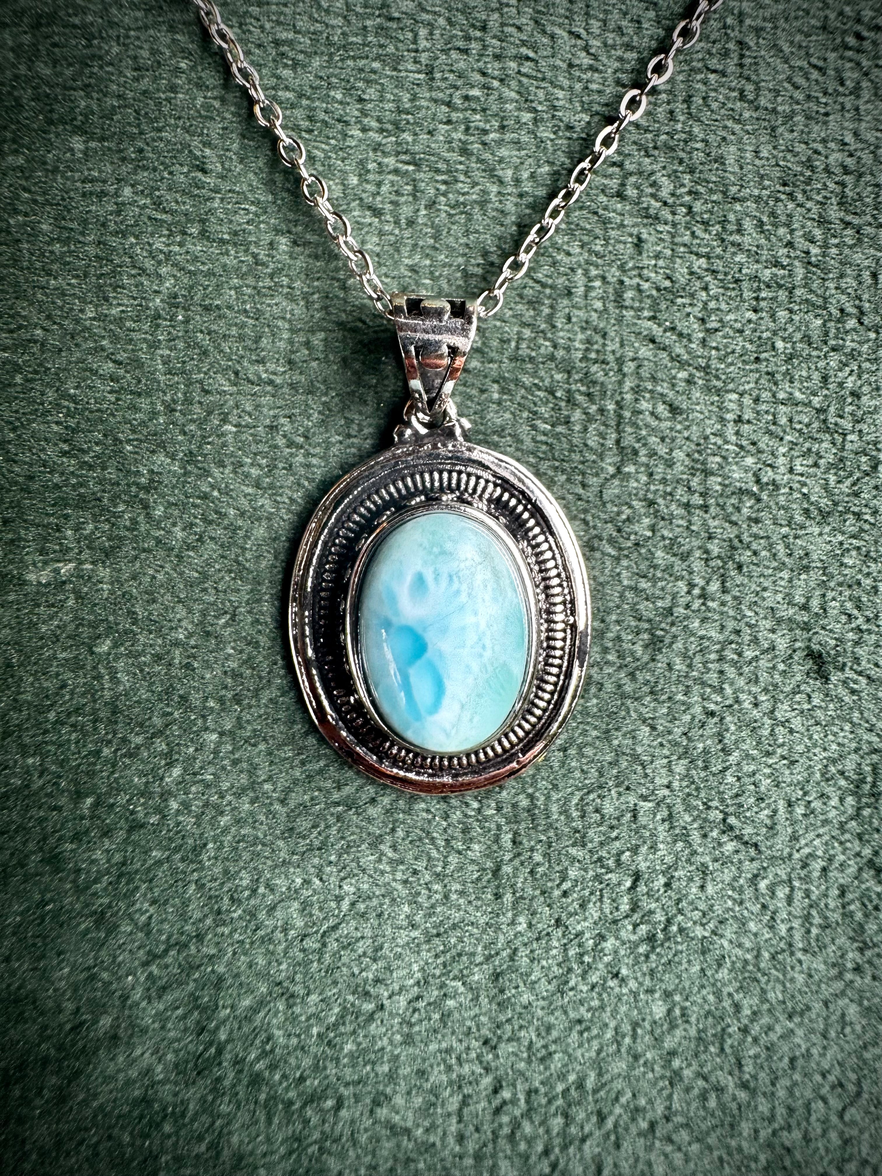 Vintage Larimar Oval Pendant
