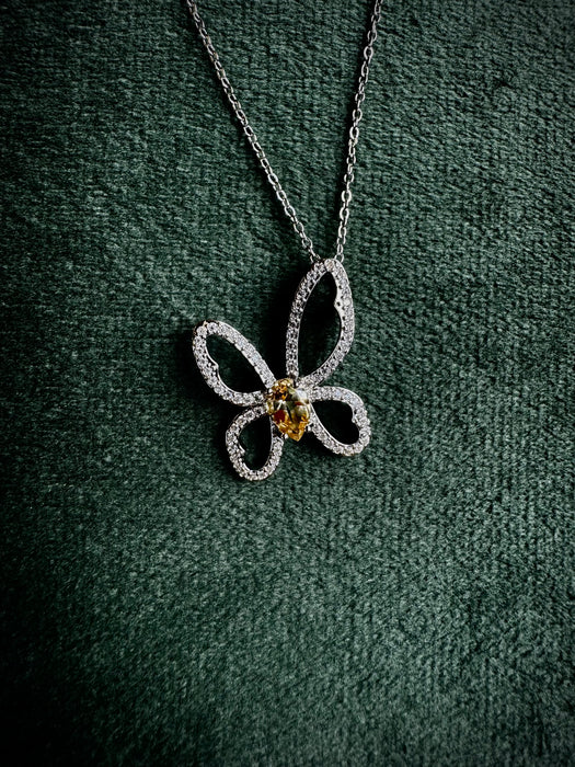 Silver Citrine Butterfly Necklace