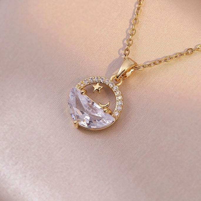 gold plated necklace with moon stars pendant