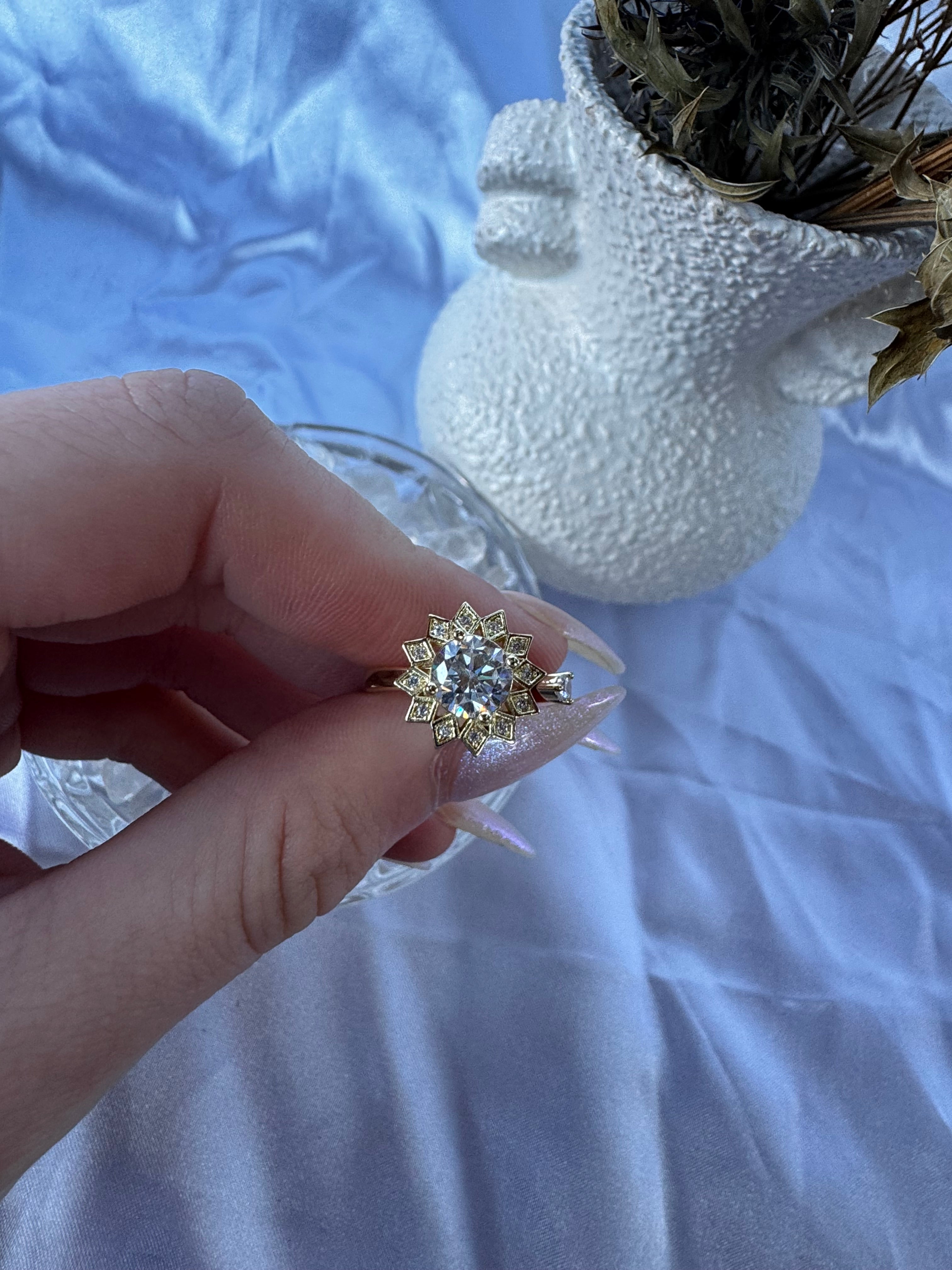 Pink or Clear Sunflower Zirconia Fidget Ring