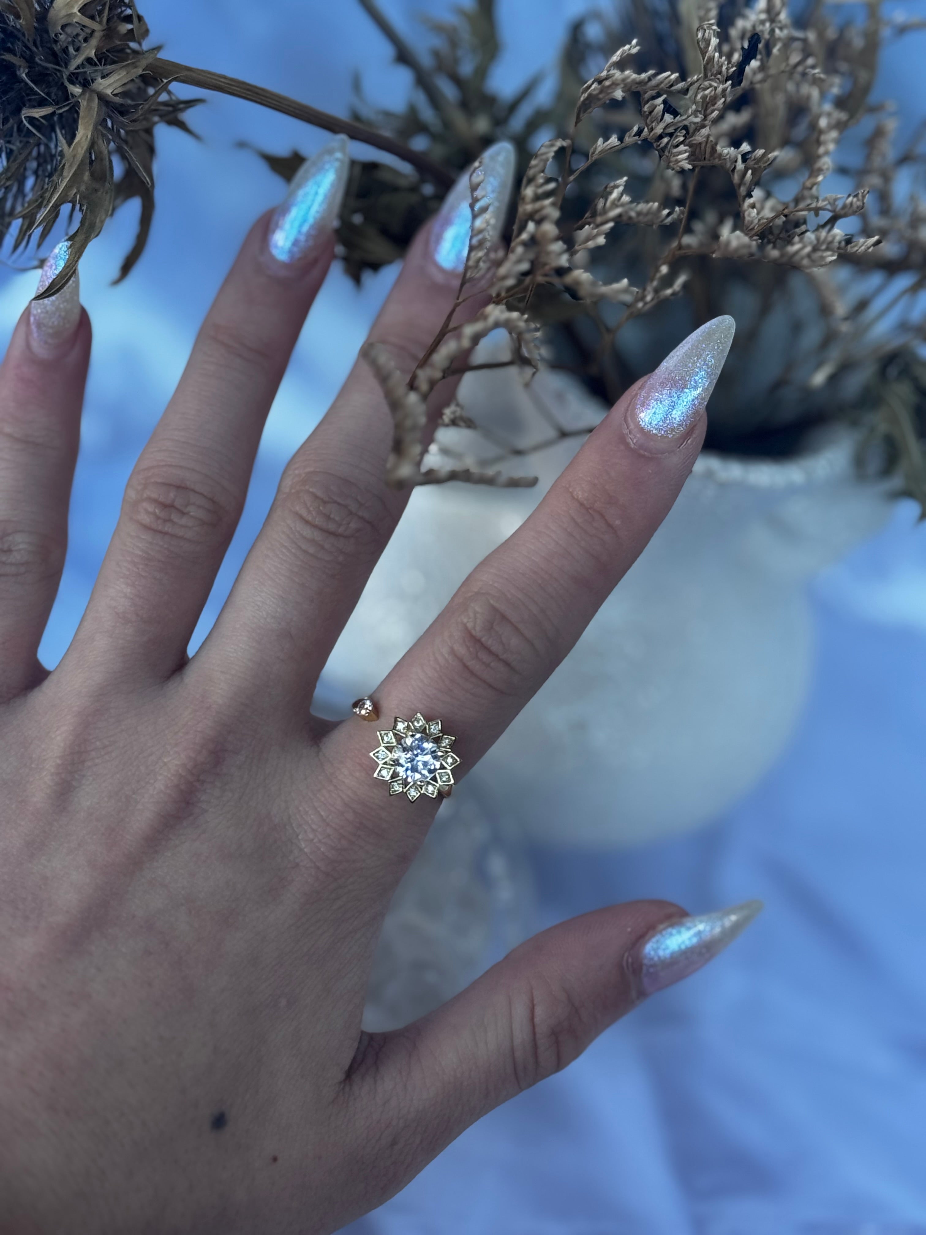 Pink or Clear Sunflower Zirconia Fidget Ring