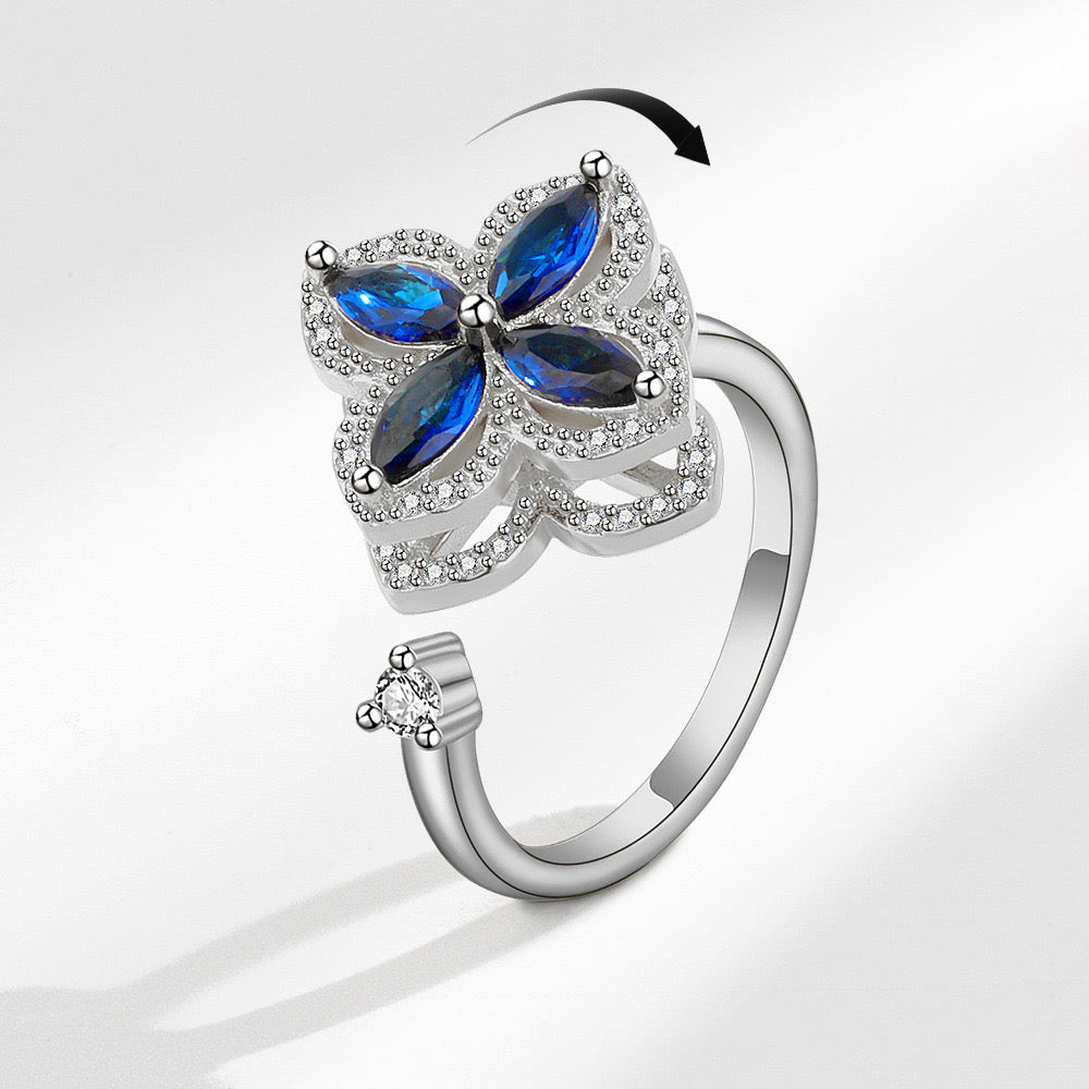 Blue 4 Clovers Silver Fidget Ring