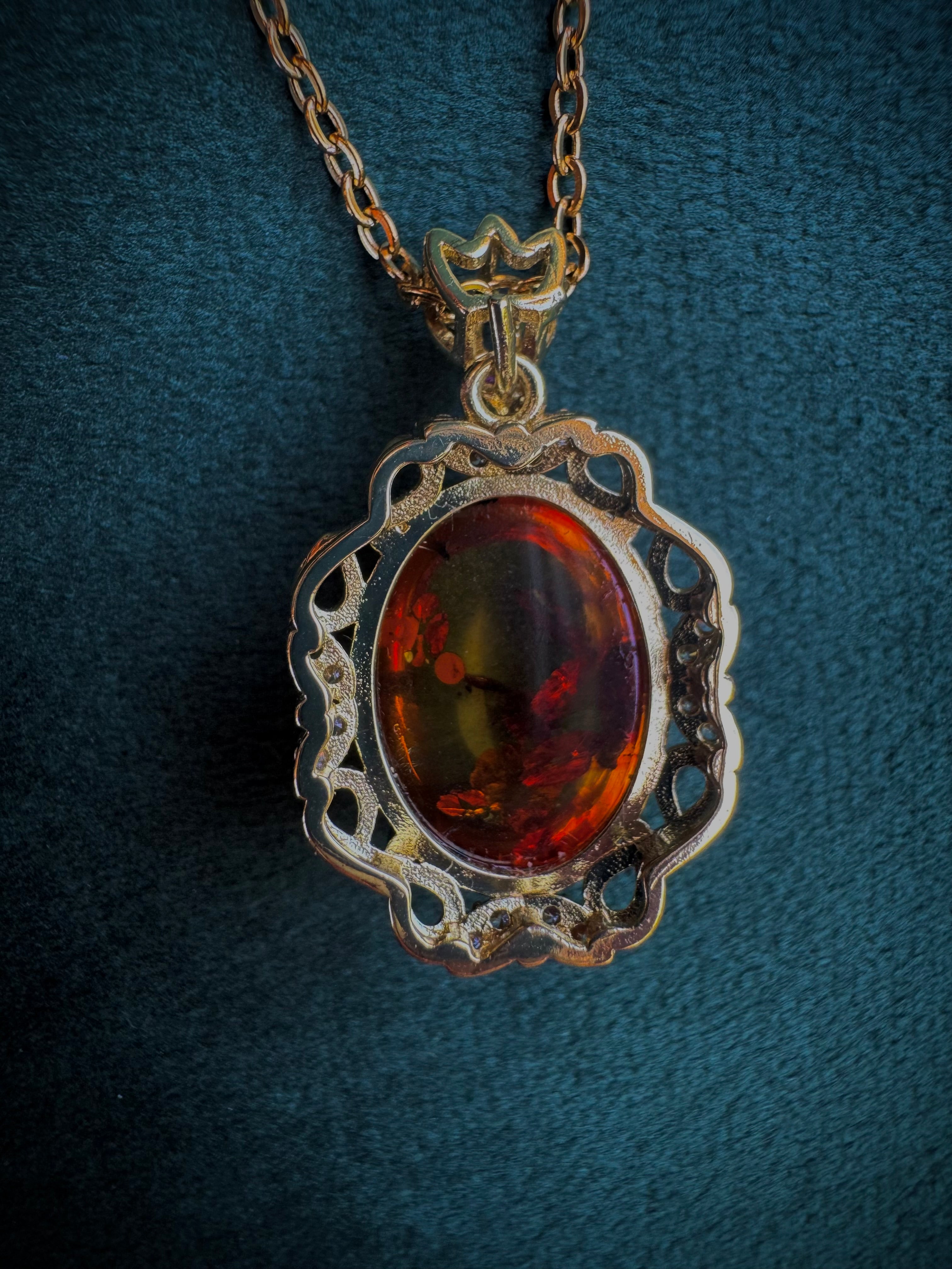 Gold Flower Amber Pendant