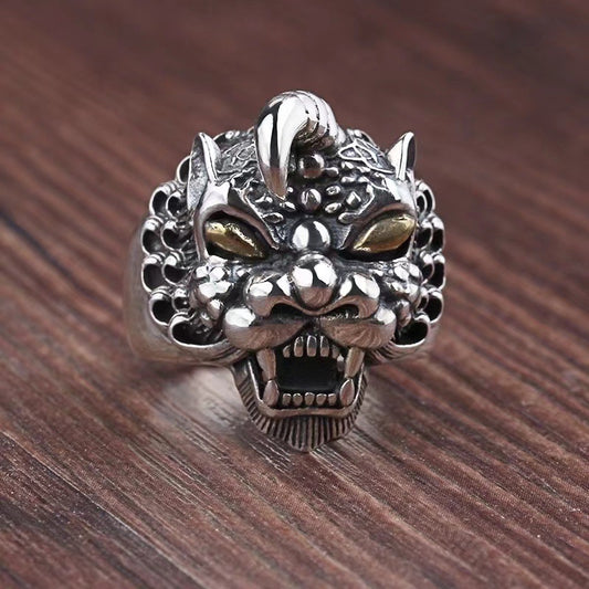 silver mythical monster ring