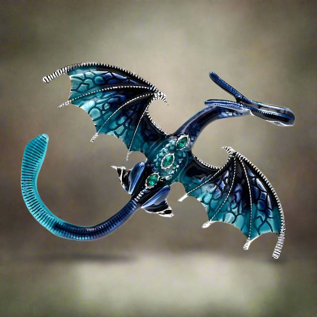 Celtic fantasy dragon enameled Brooch