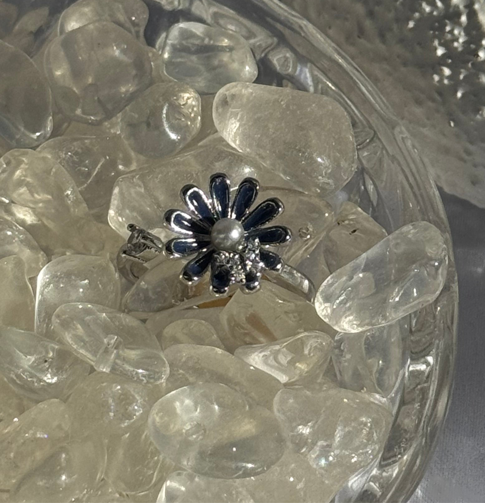 Blue Flower Fidget Ring Silver
