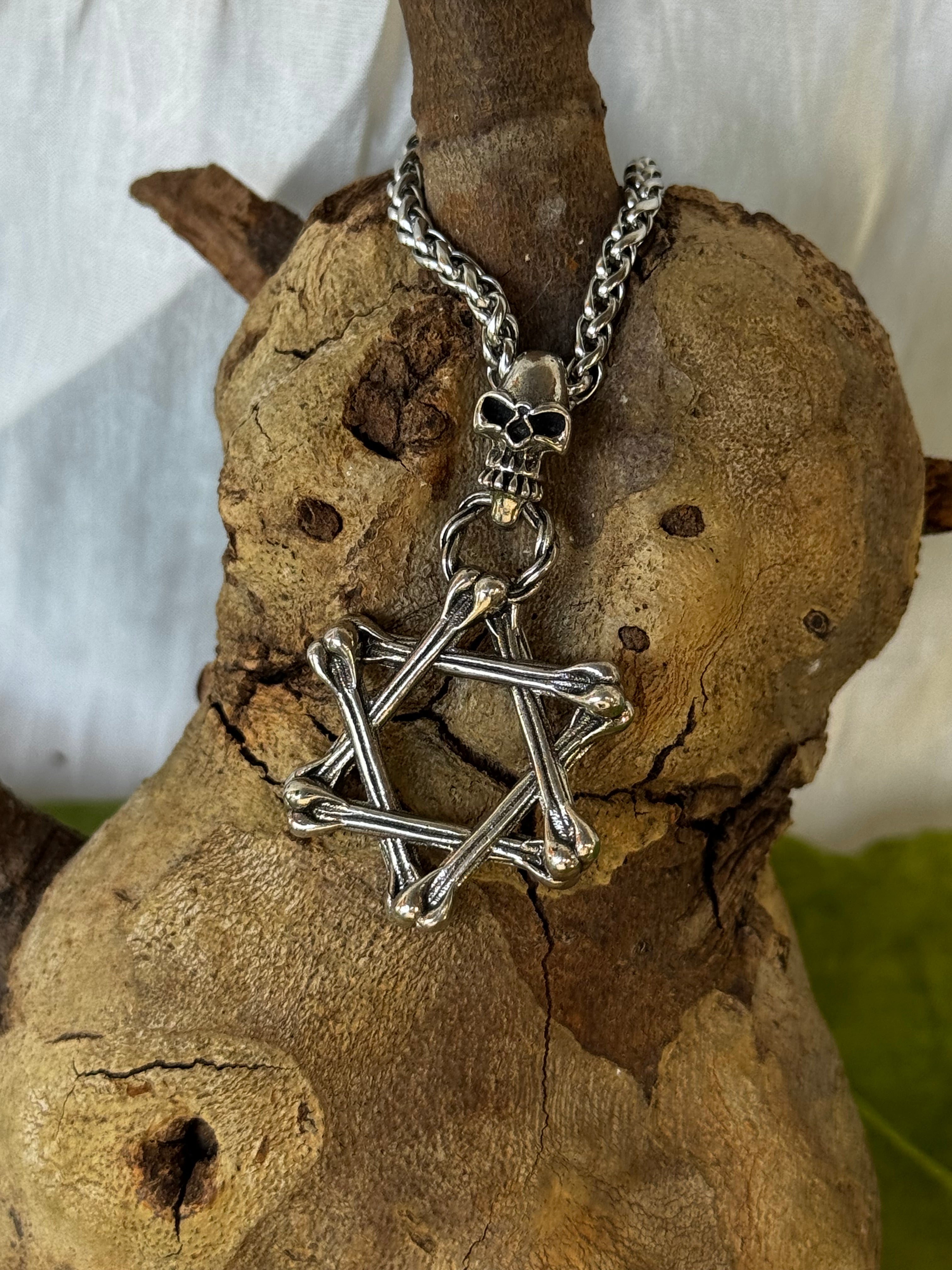 Silver Skull and Bones Stainless Steel Pendant
