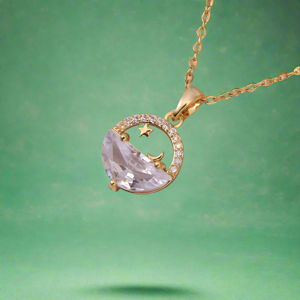 Gold Moon and Stars Pendant