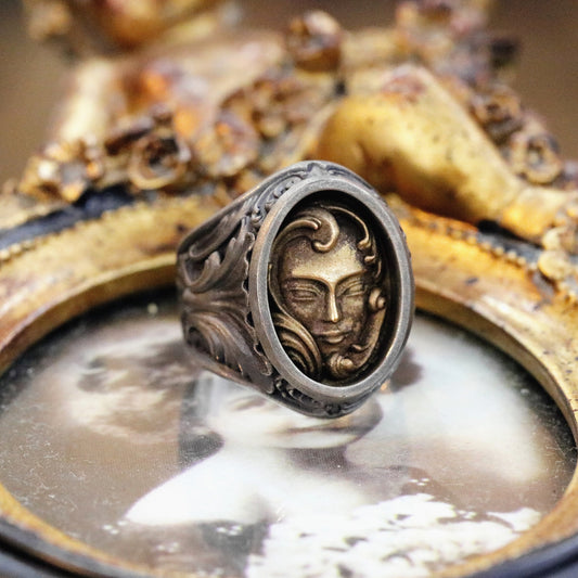 oxidised greek goddess ring