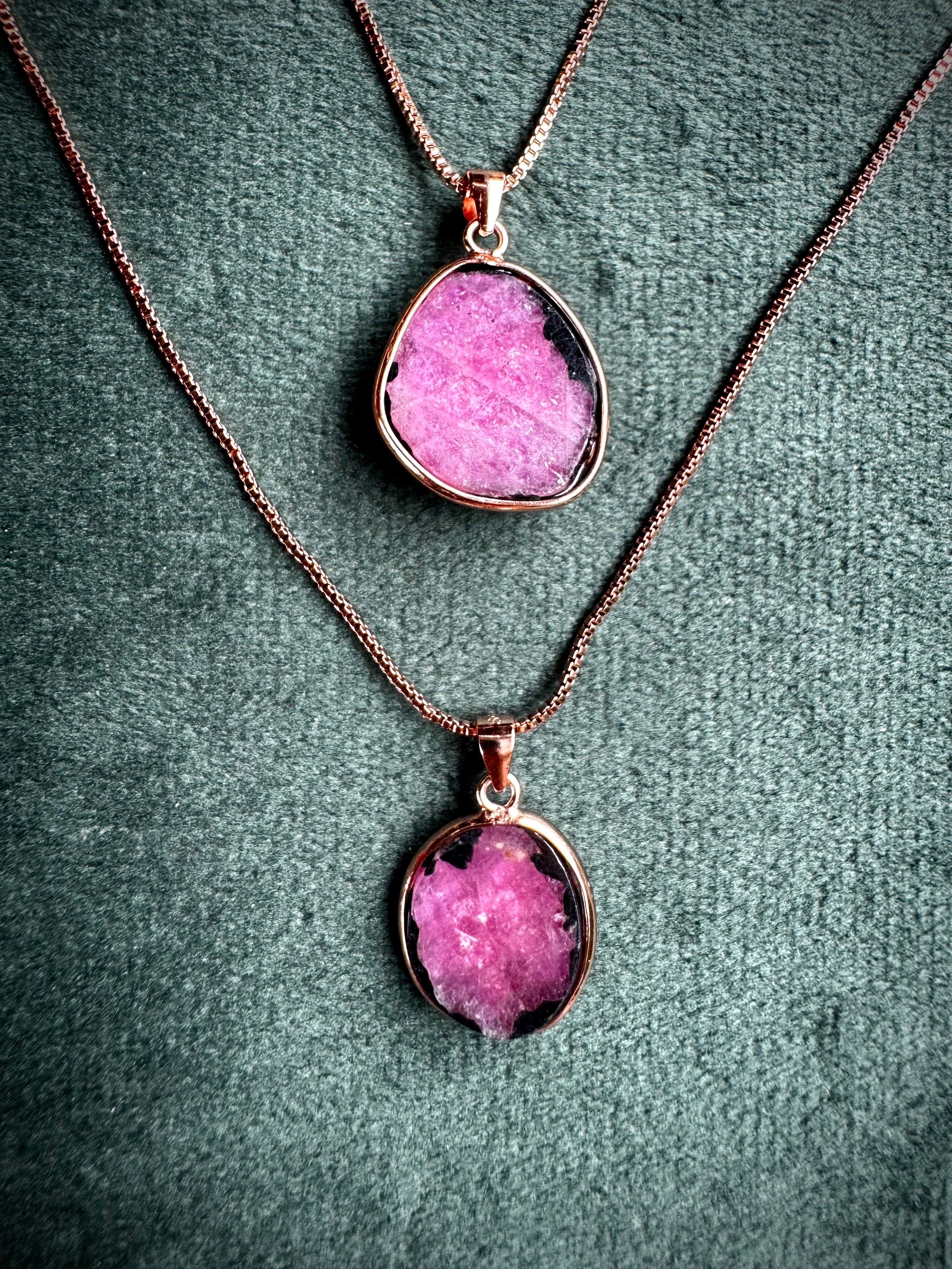 Raw Ruby Rose gold pendant