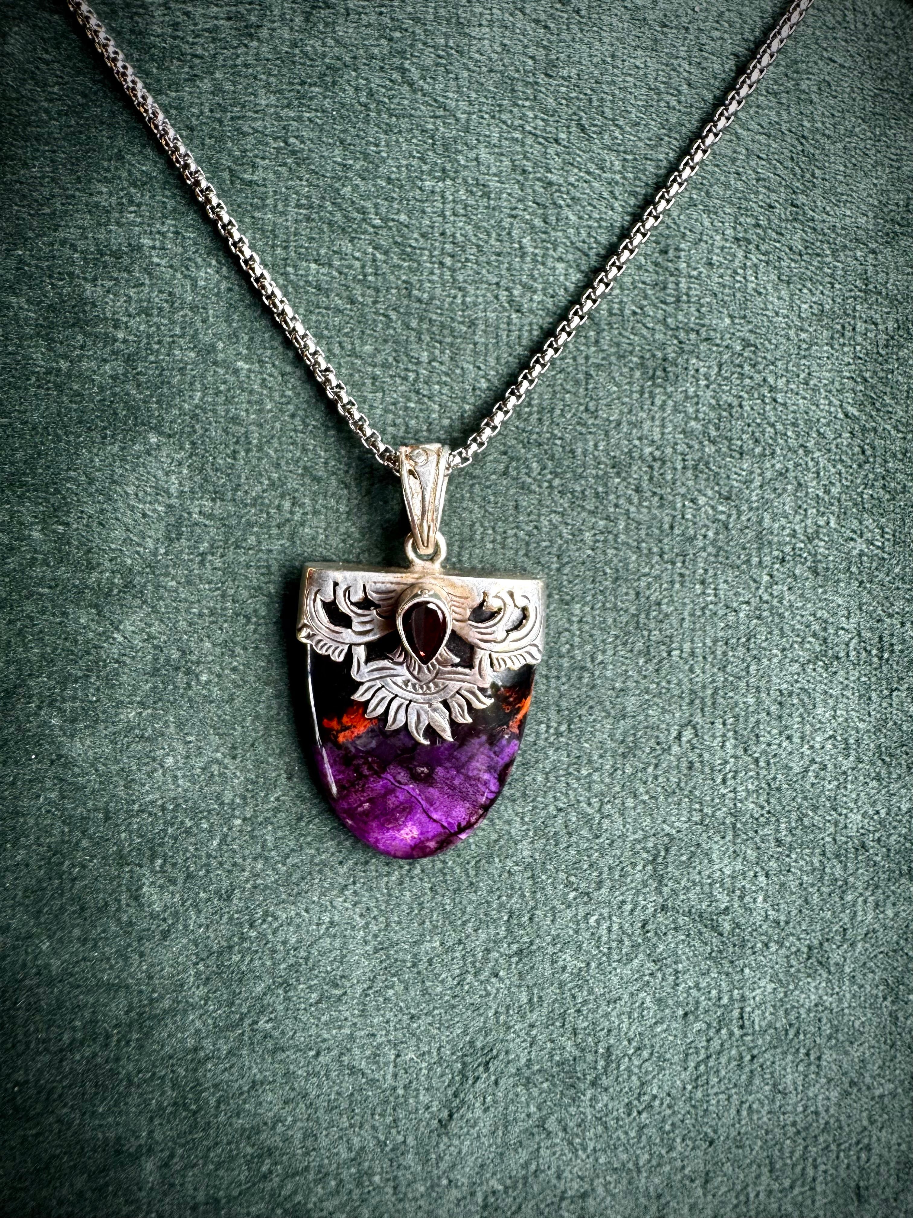 S925 Sugilite & Garnet Pendant