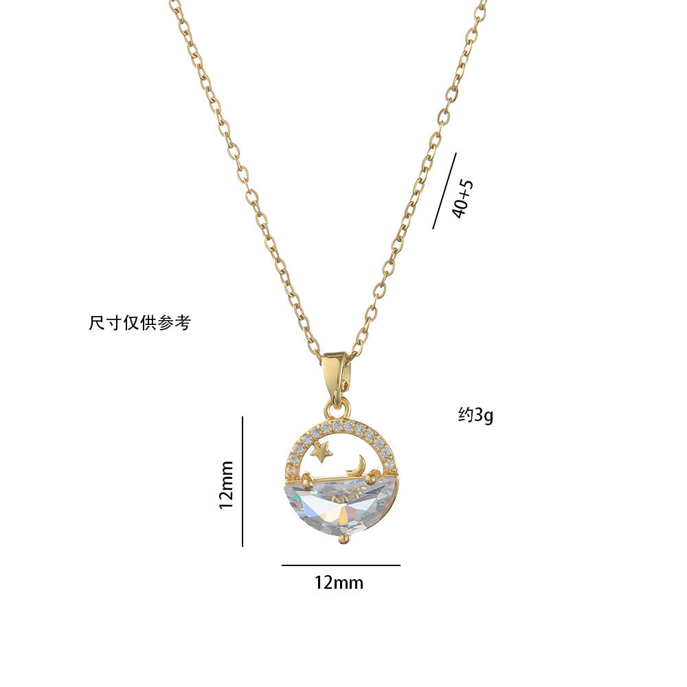 gold plated necklace with moon stars pendant details