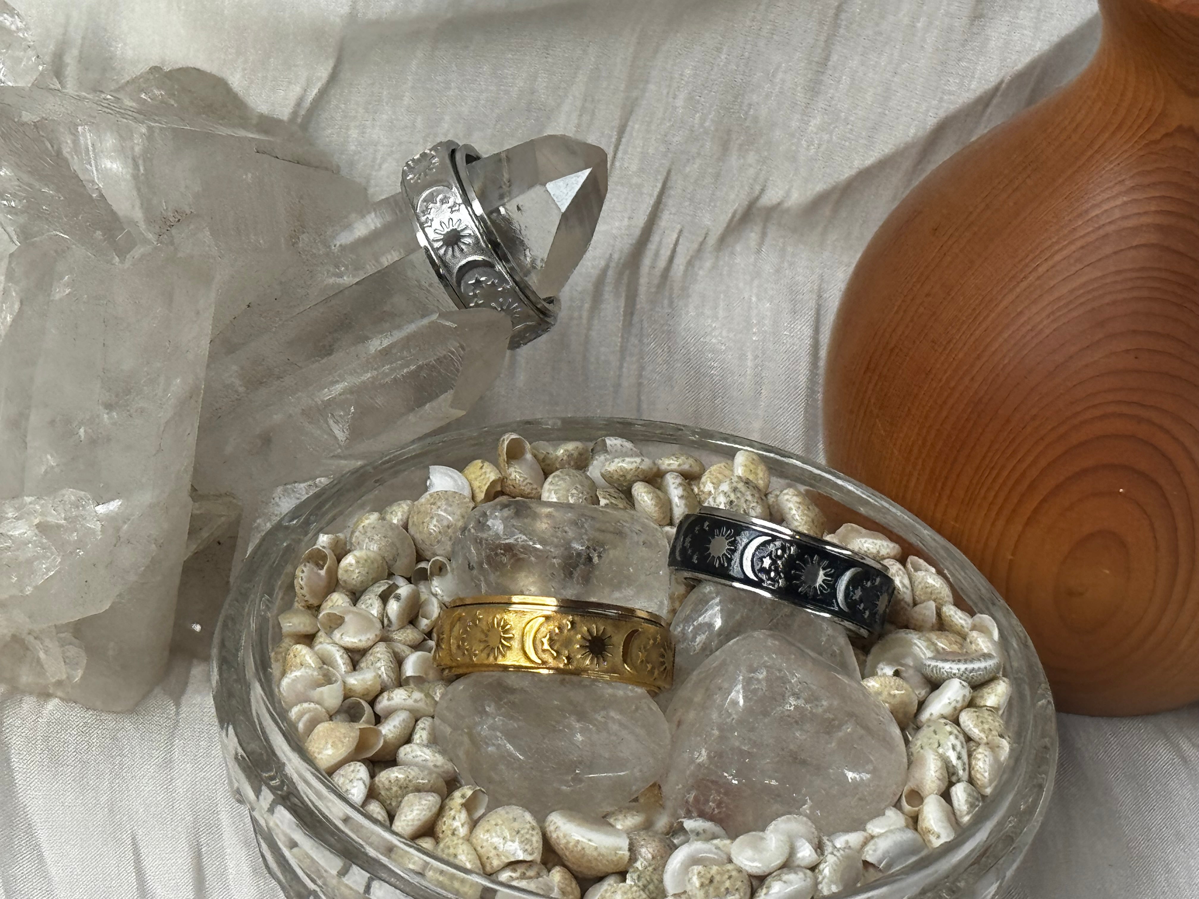 Star Moon Sun Fidget Ring - Gold Silver