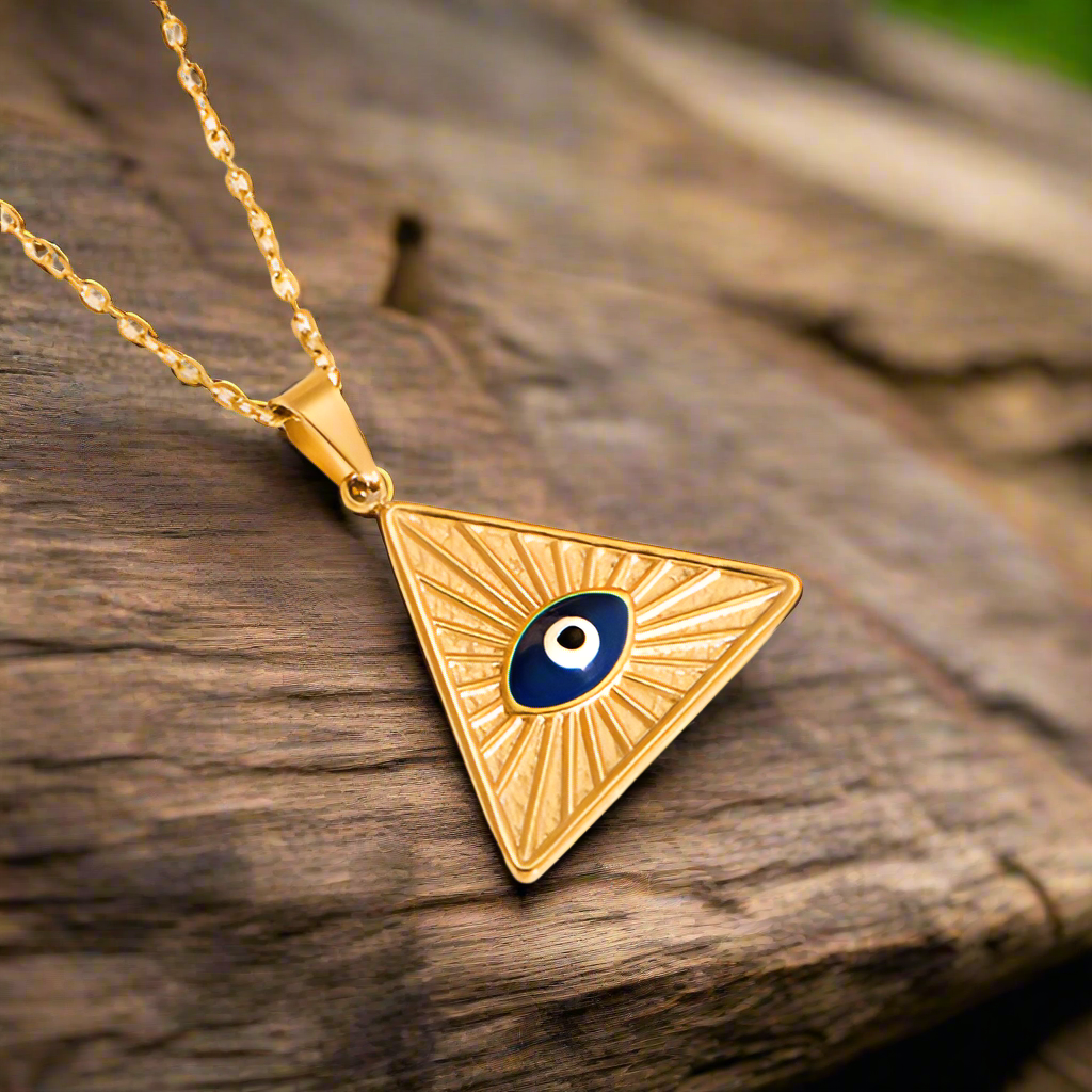 Evil Eye Gold Pyramid Necklace