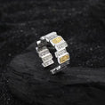 Load image into Gallery viewer, silver tile ring with gold plated details
