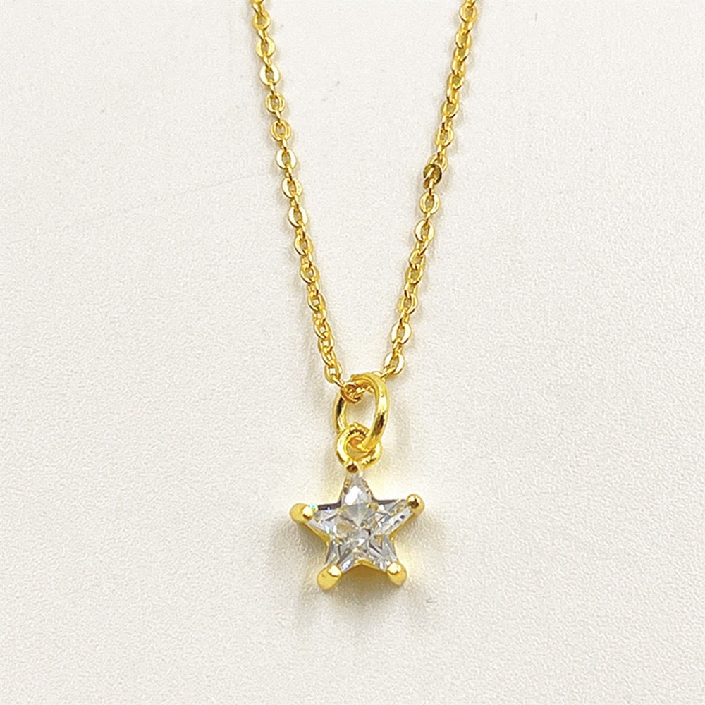 gold plated zircon star pendant and necklace