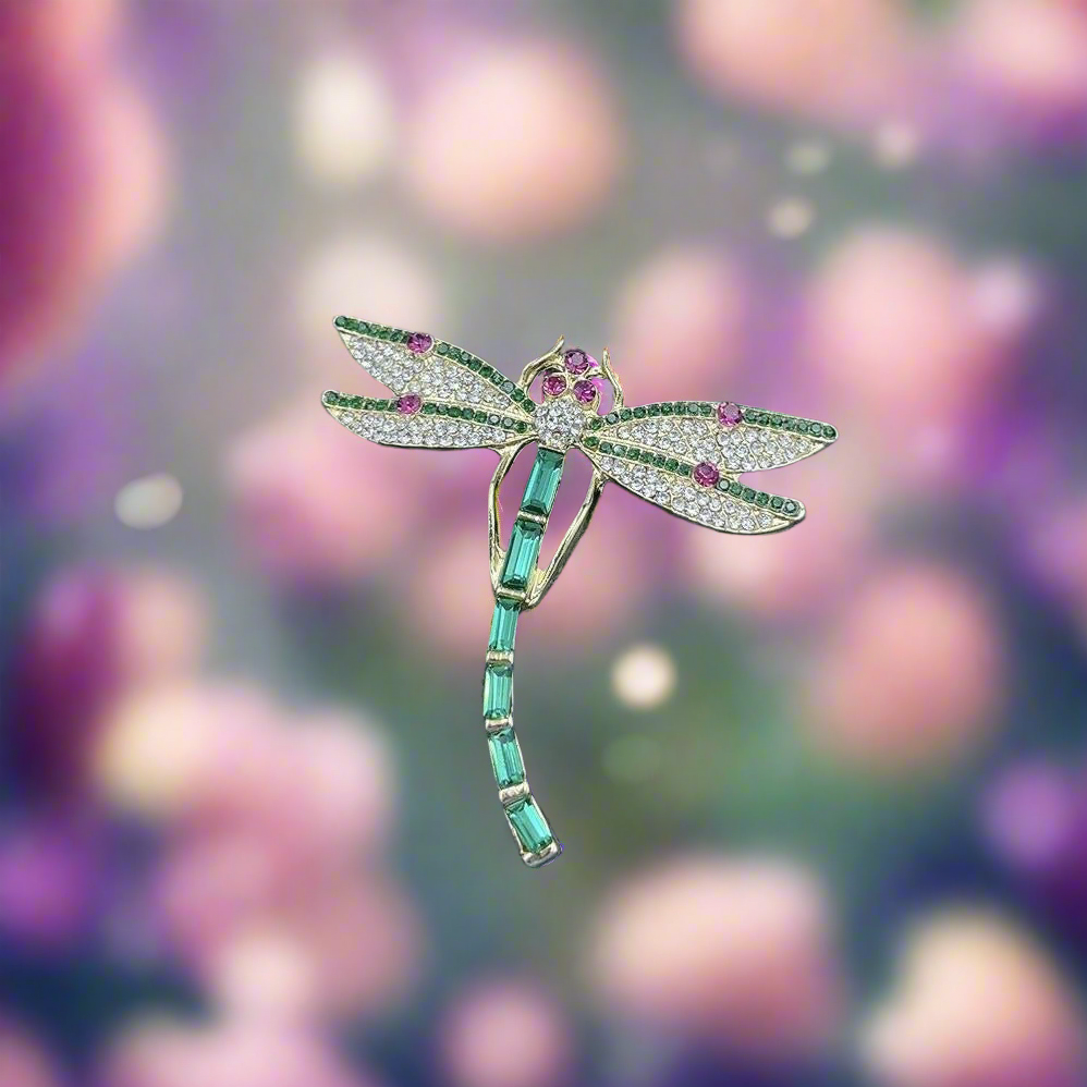 Celtic fantasy sparkling dragonfly enameled Brooch