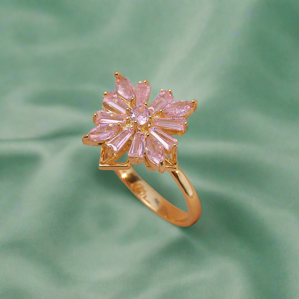 Gold and Pink Chevron Flower Fidget Ring