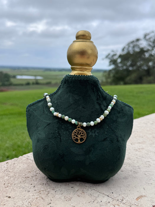 Turquoise & Pearl Tree of Life Choker