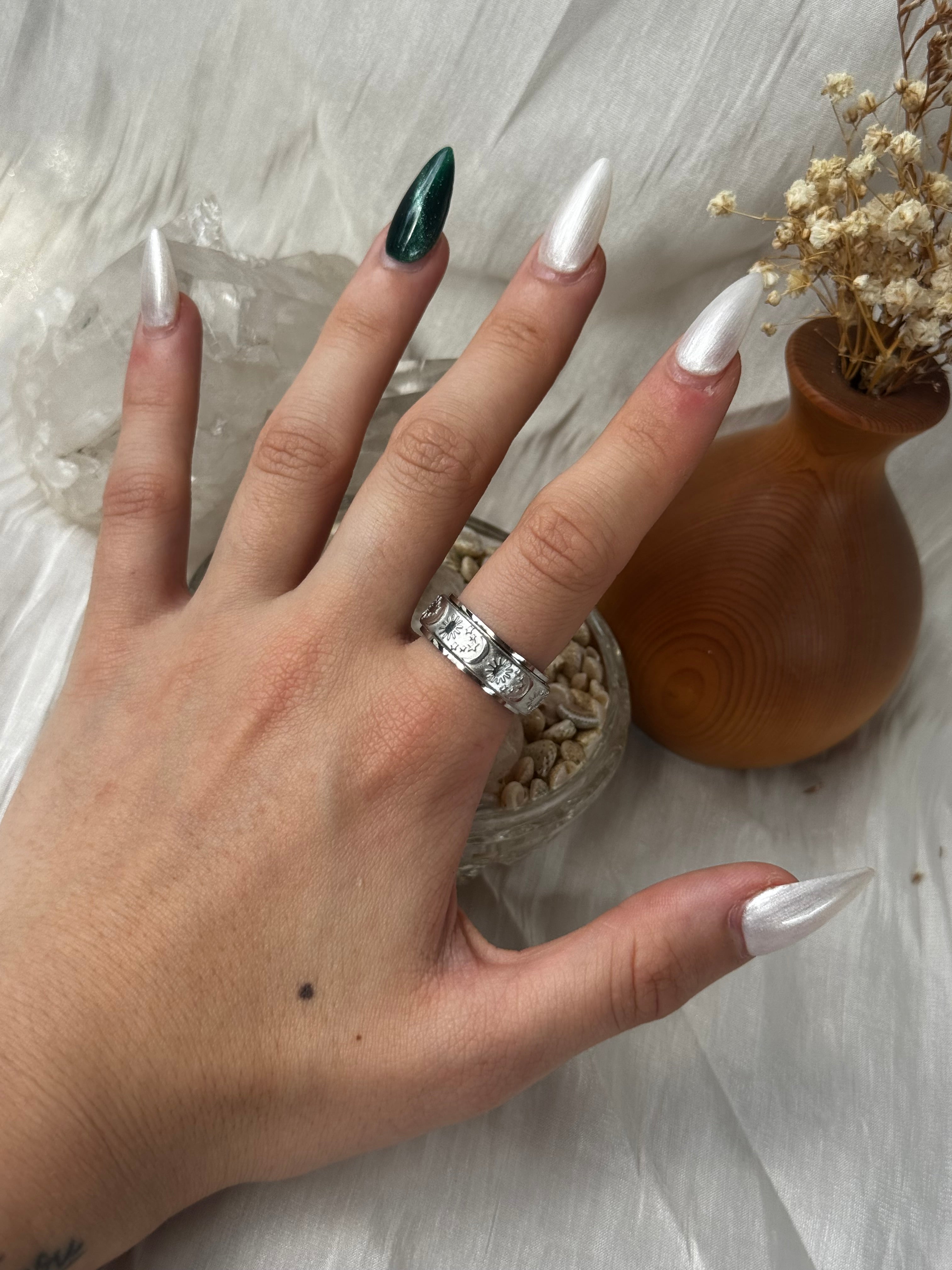 Star Moon Sun Fidget Ring - Gold Silver