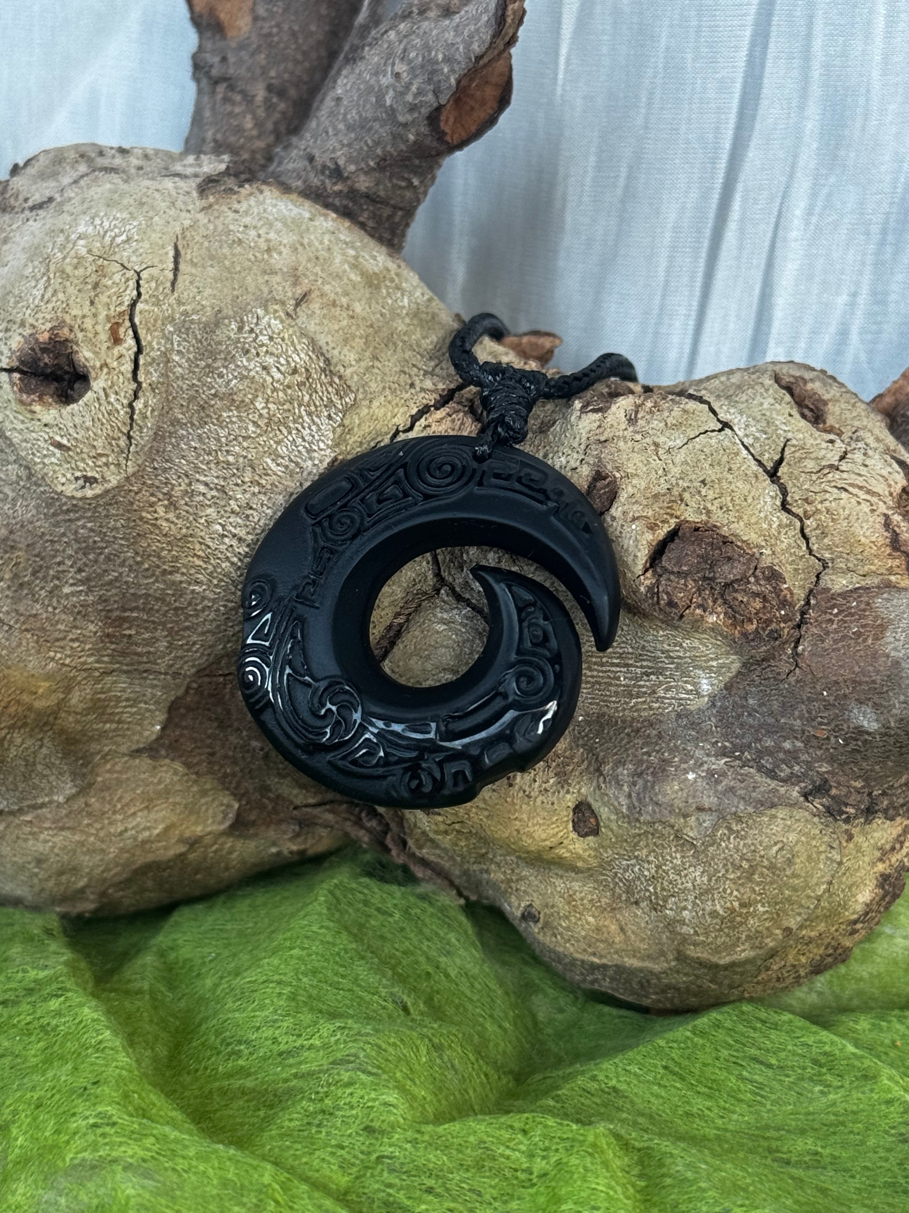 Obsidian Hei Matau Pendant