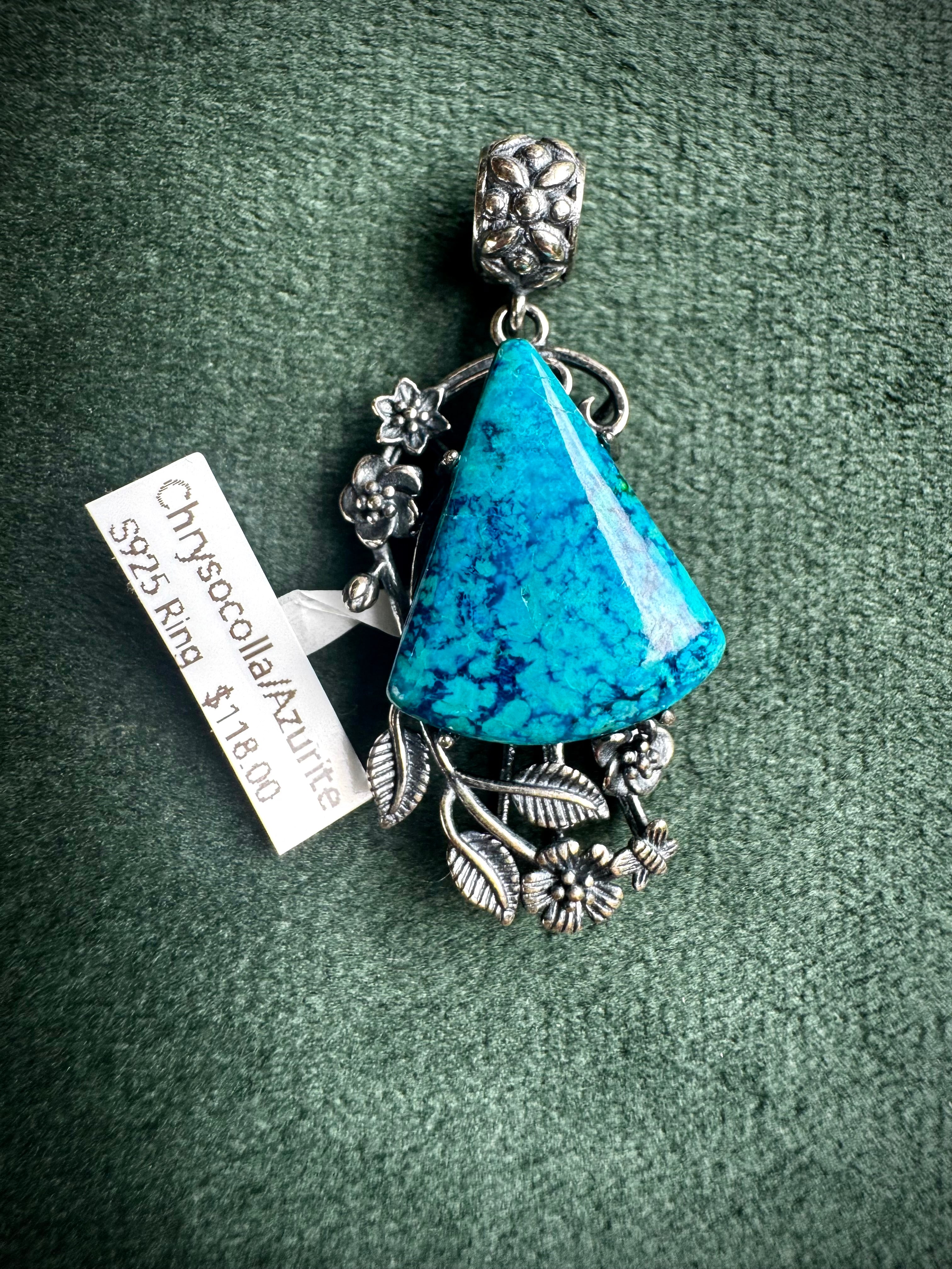 S925 Chrysocolla Floral Pendants