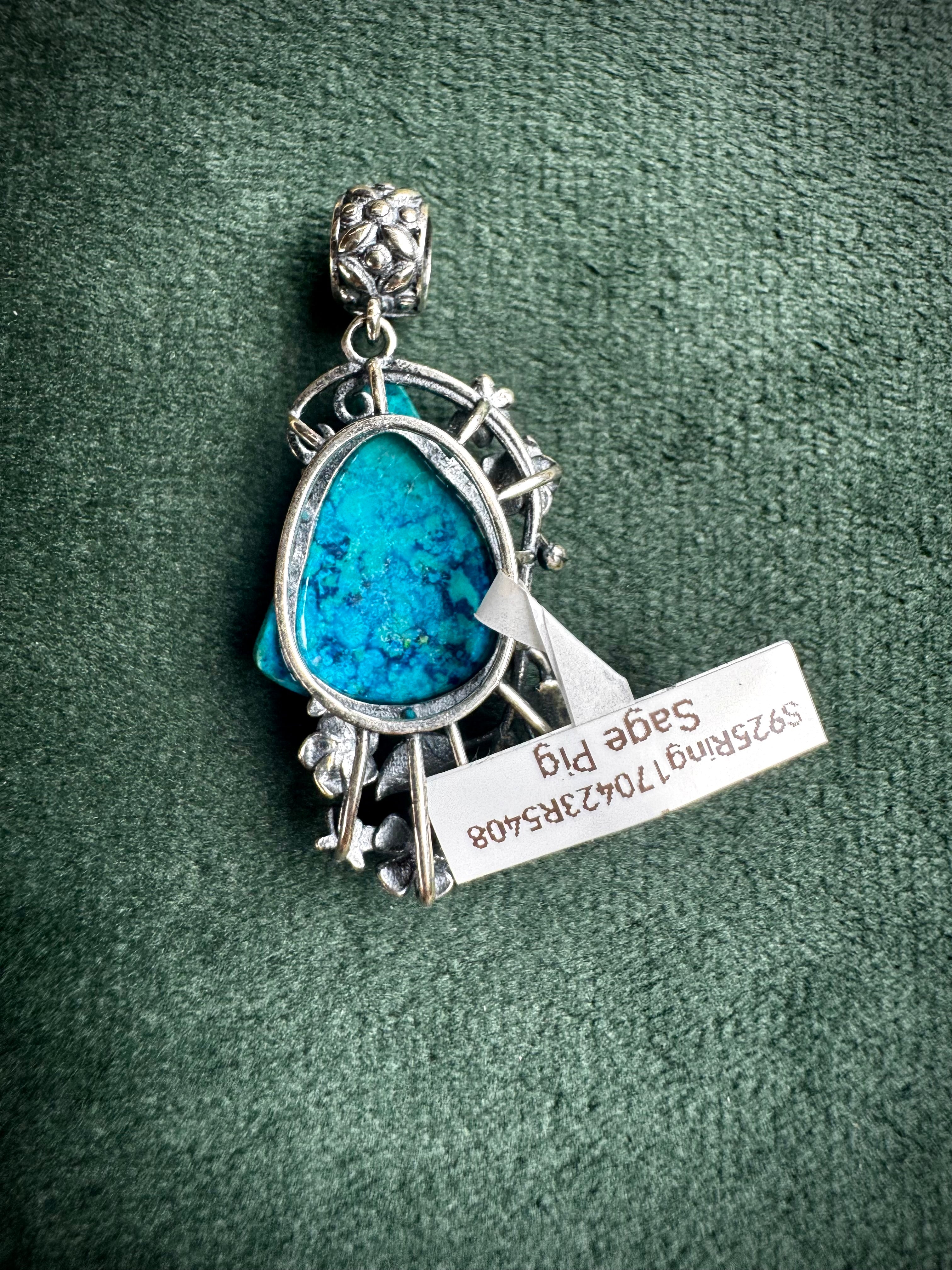 S925 Chrysocolla Floral Pendants