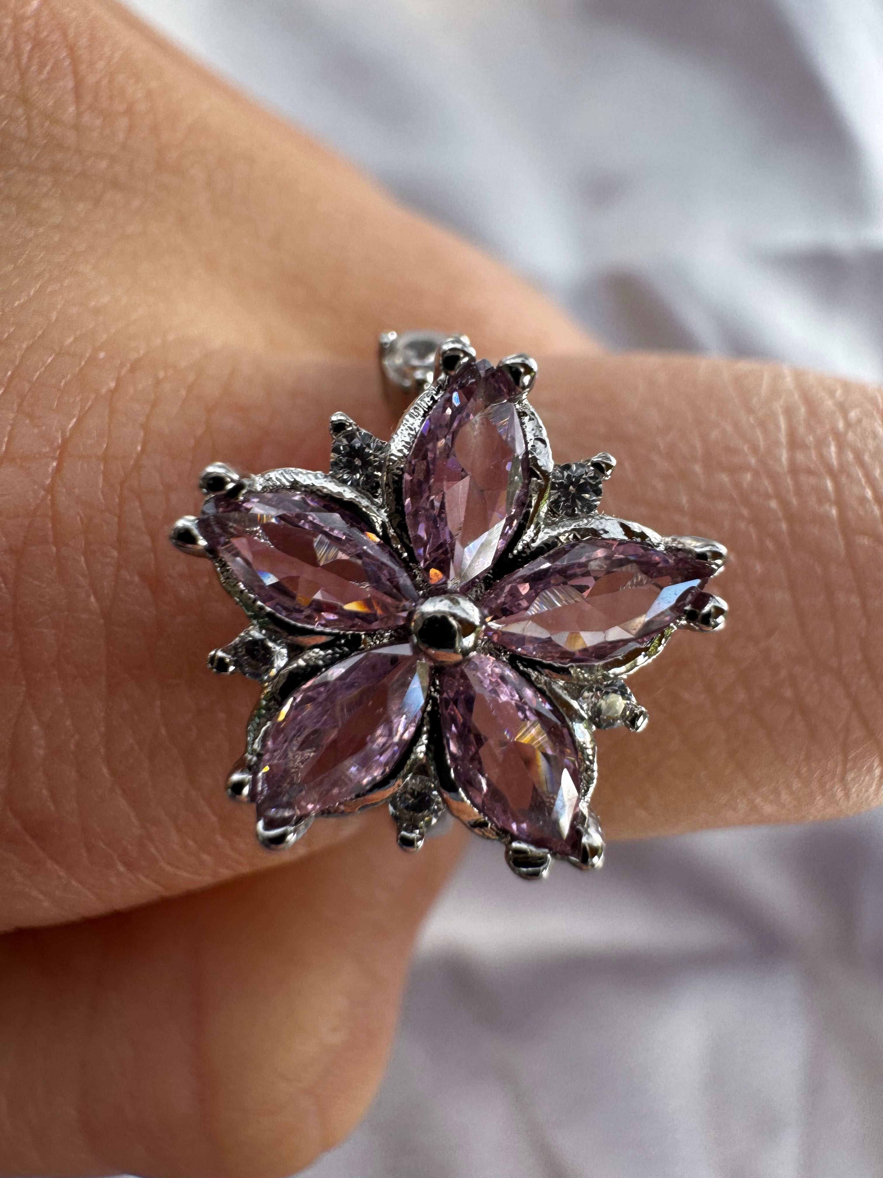 Silver Pink Flower Fidget Ring