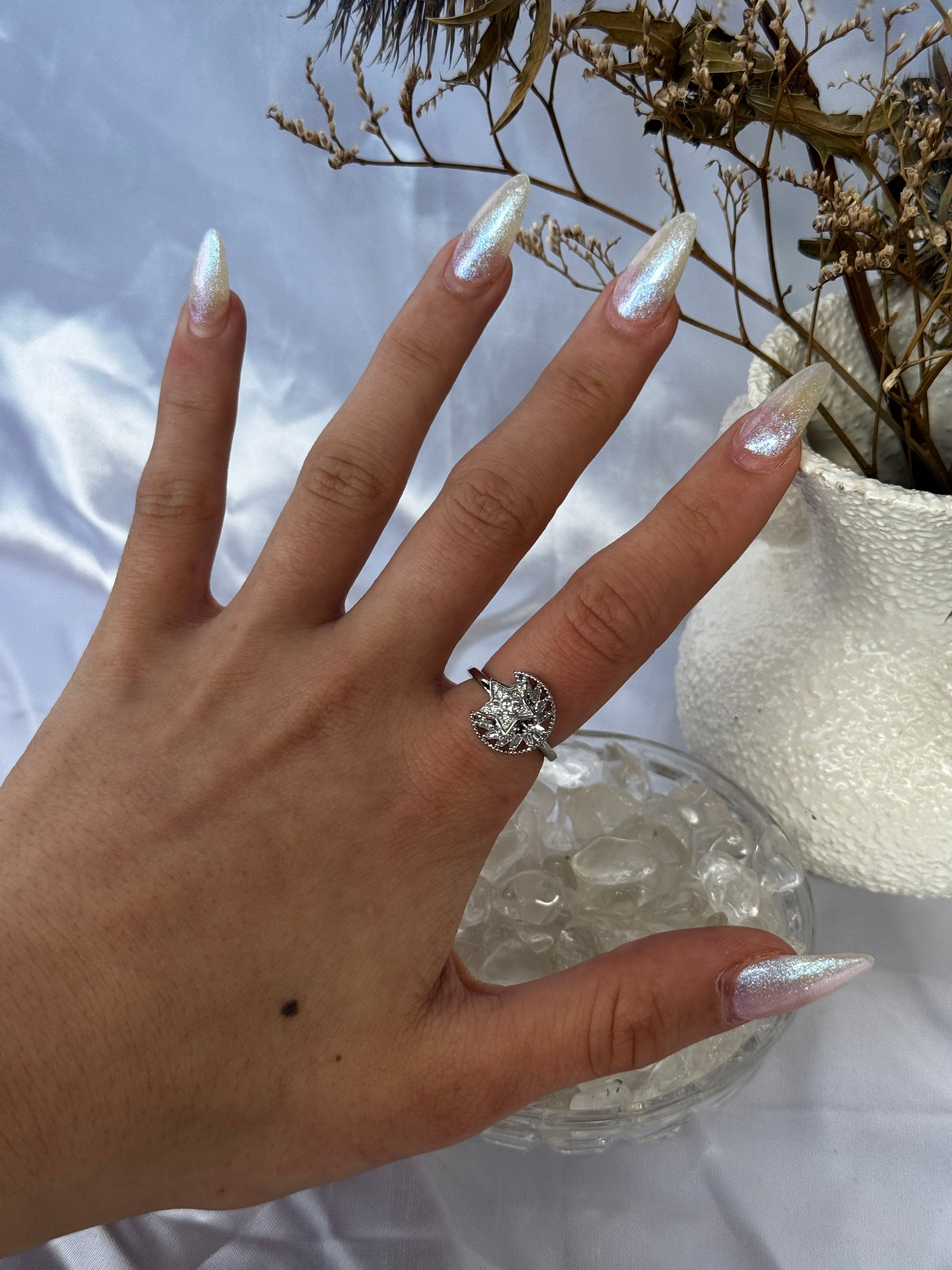 Moon and Star Silver Fidget Ring