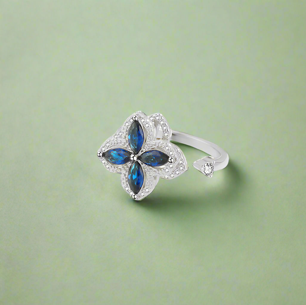 Blue 4 Clovers Silver Fidget Ring