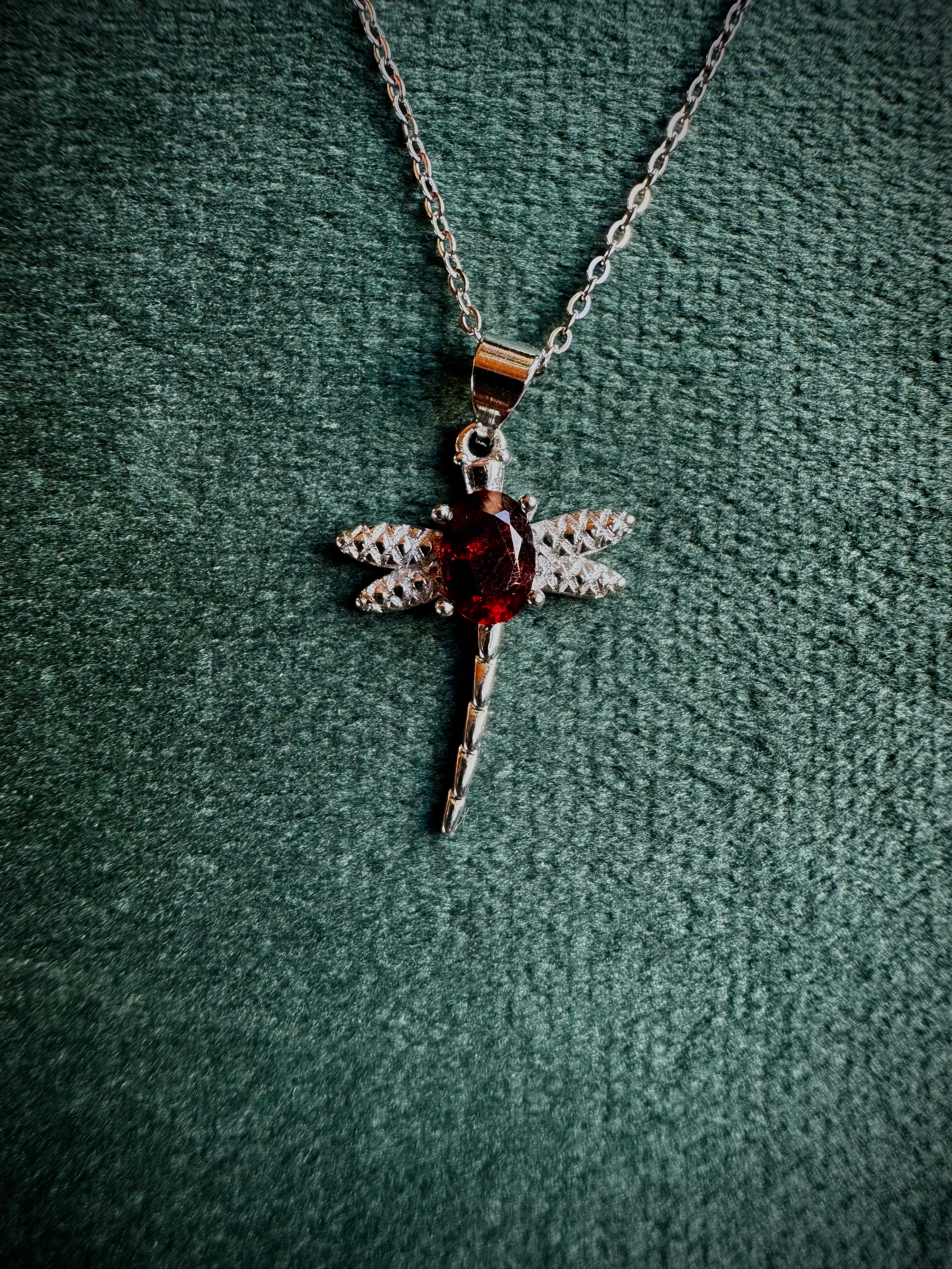 Garnet Dragonfly Necklace