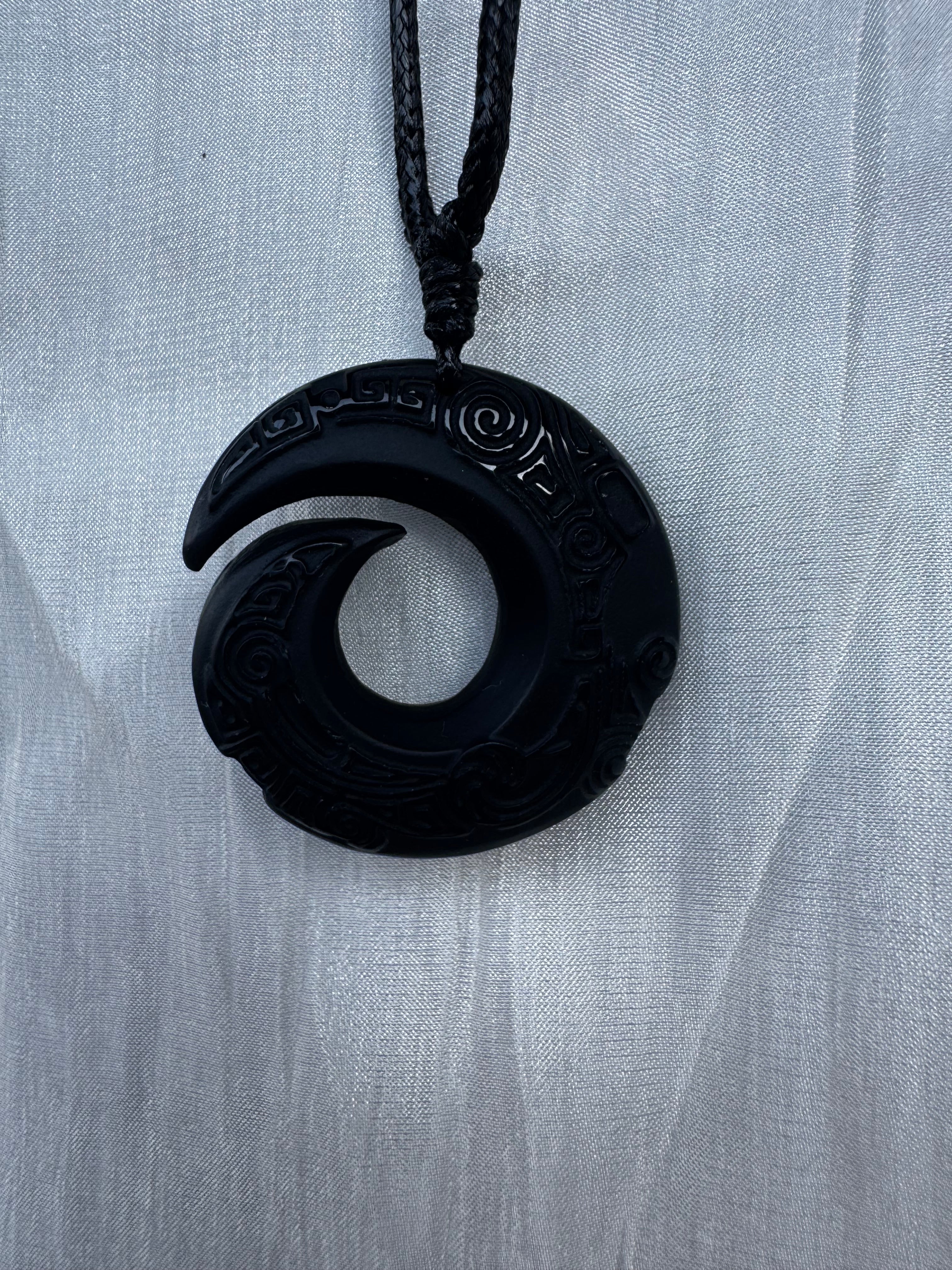 Obsidian Hei Matau Pendant