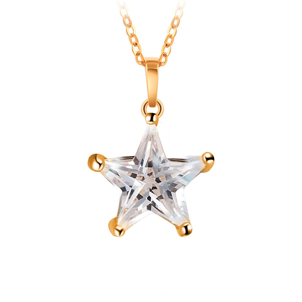 gold plated zircon star pendant and necklace