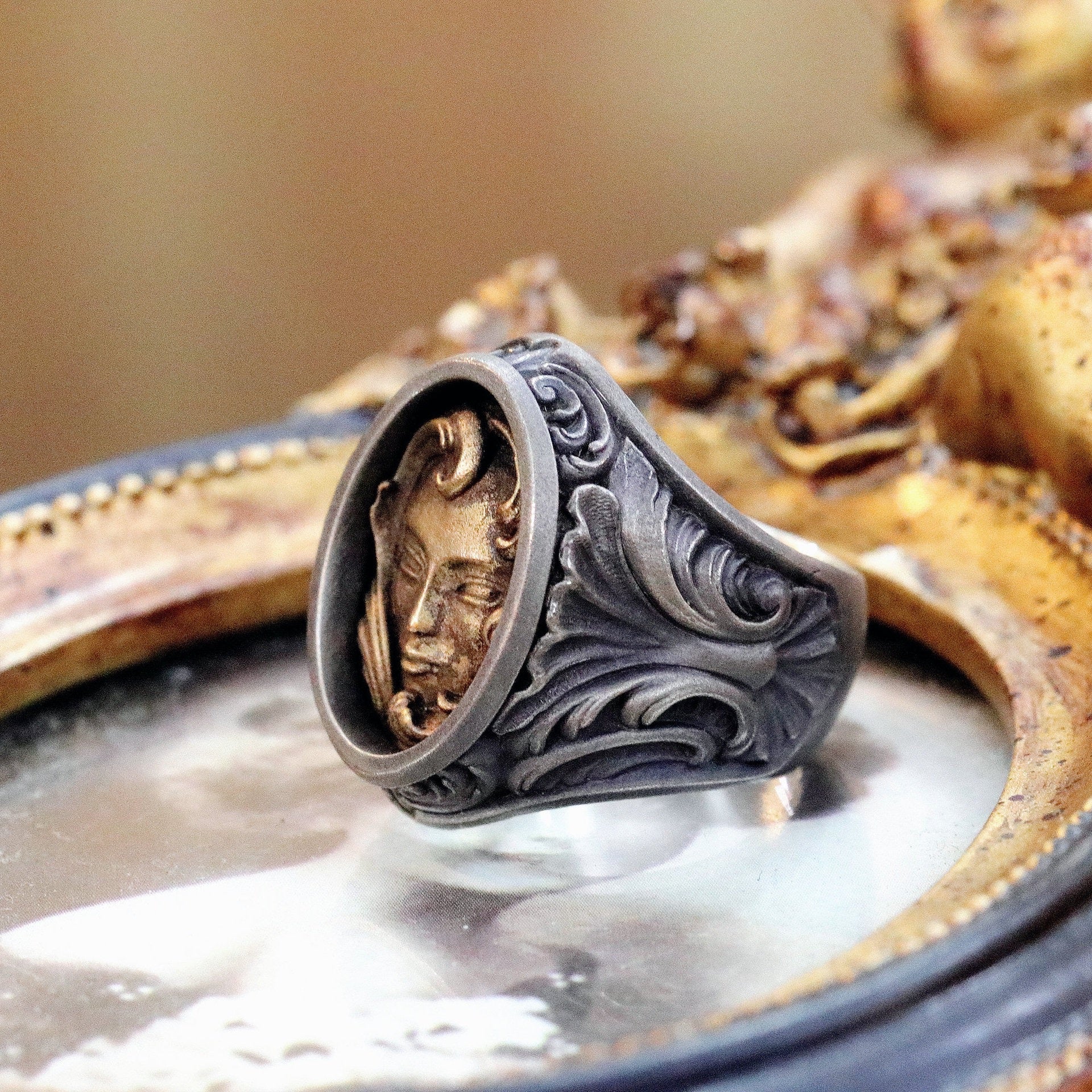 oxidised greek goddess ring