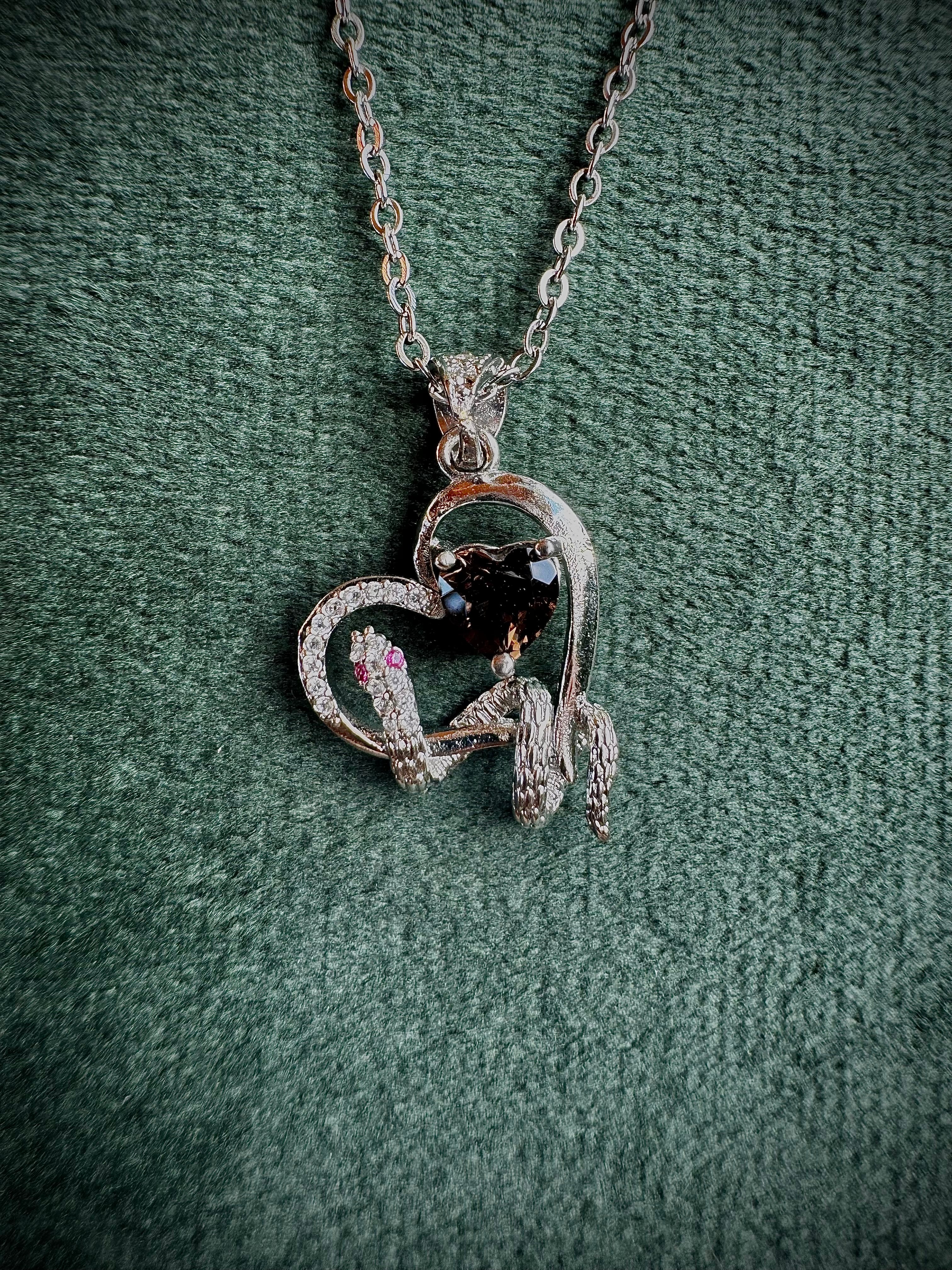 Silver Smokey Quartz Heart Snake
