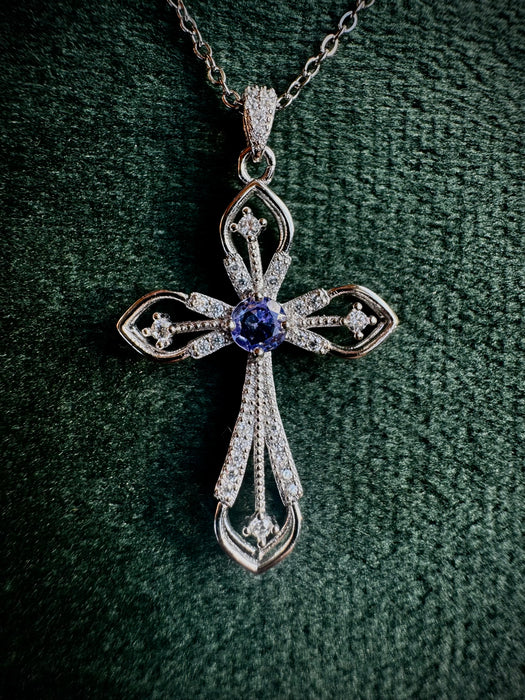 Tanzanite Cross Necklace S925