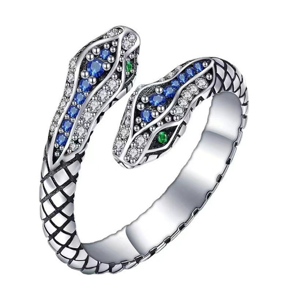 S925 Double Headed Snake Adjustable Ring