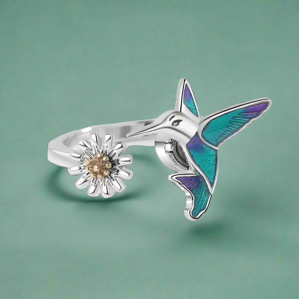 Hummingbird Fidget and Daisy Flower Ring