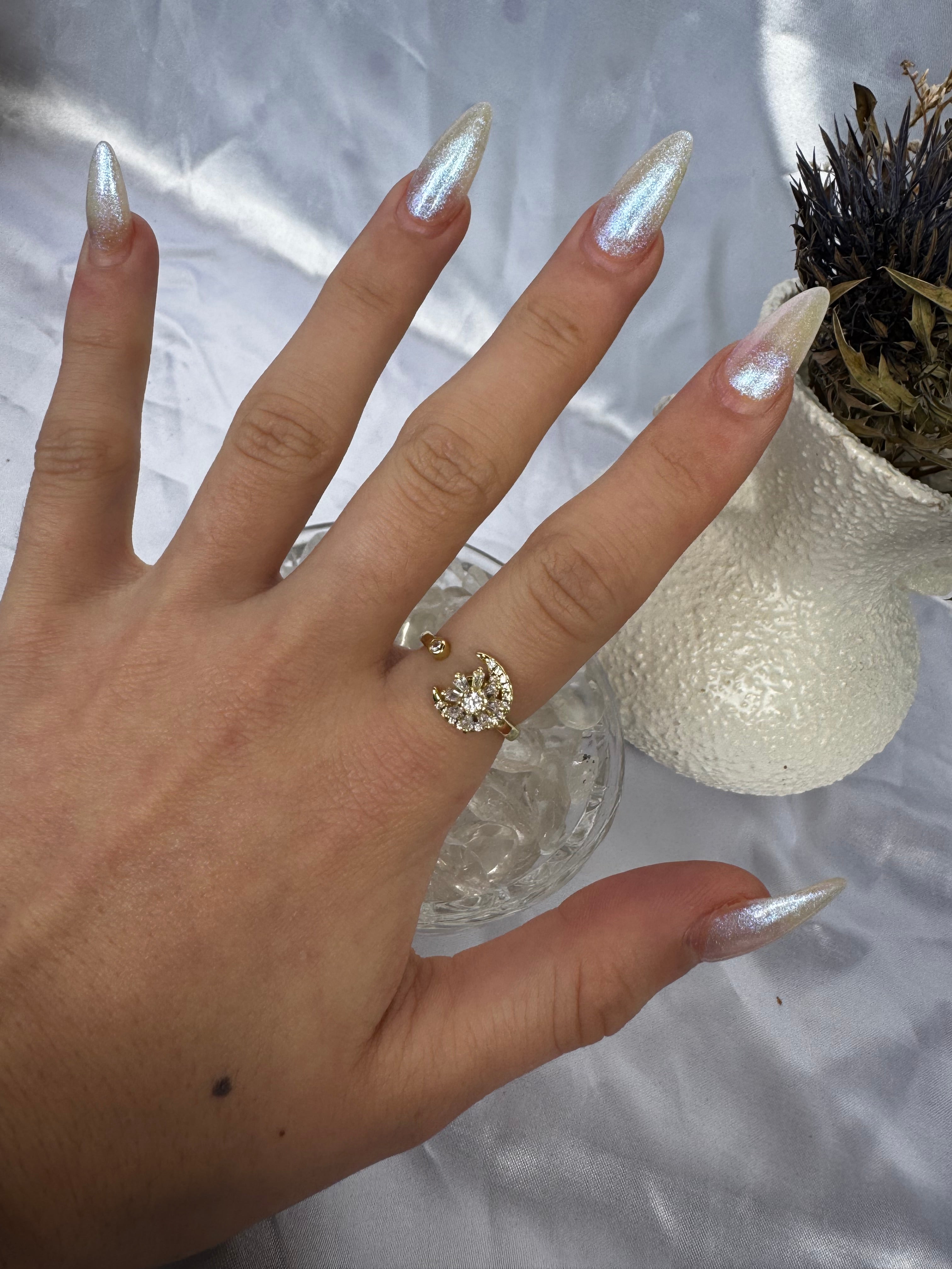 Moon and Star Gold Silver Fidget Ring