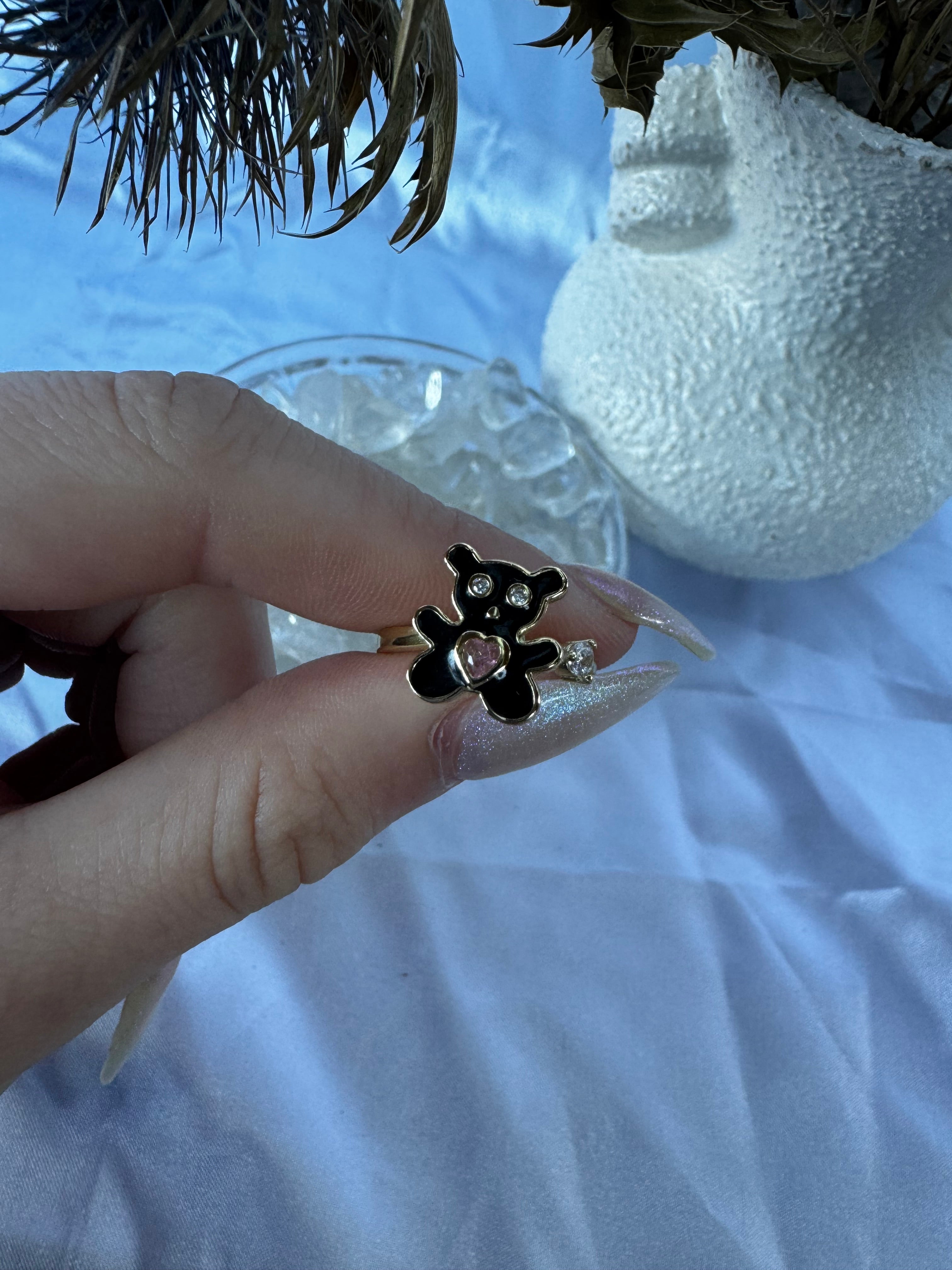 Black Bear pink heart Fidget Ring