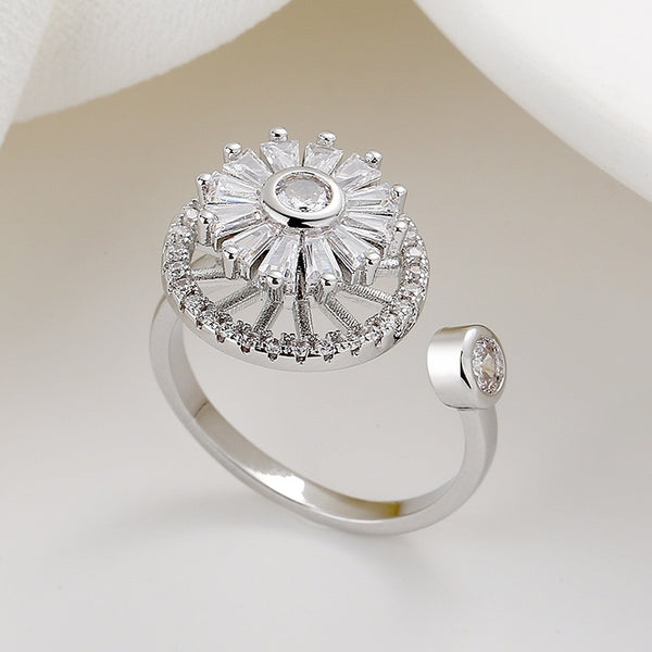 Silver Flower Windmill Fidget Ring