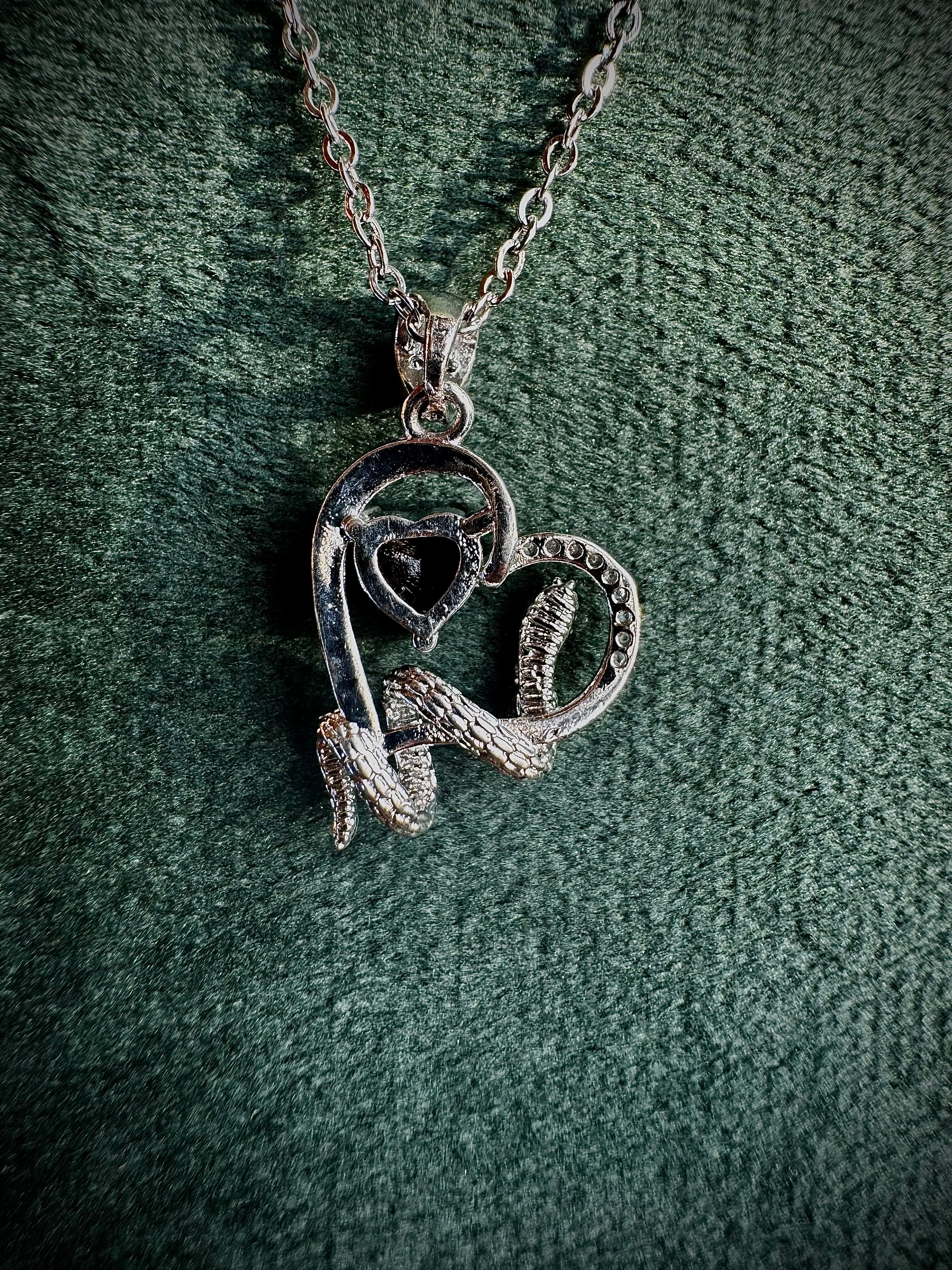 Silver Smokey Quartz Heart Snake