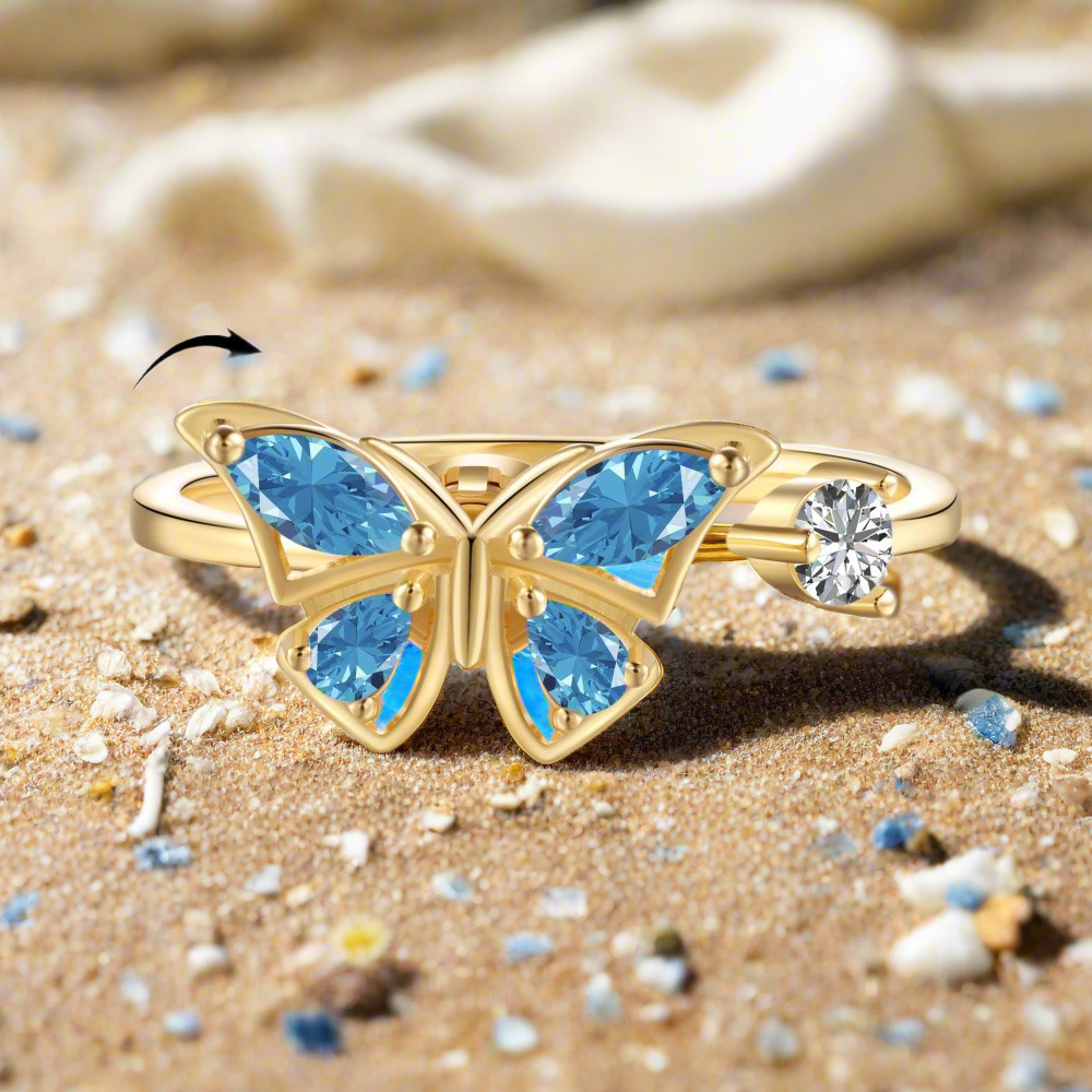 Gold Blue Butterfly Fidget Ring