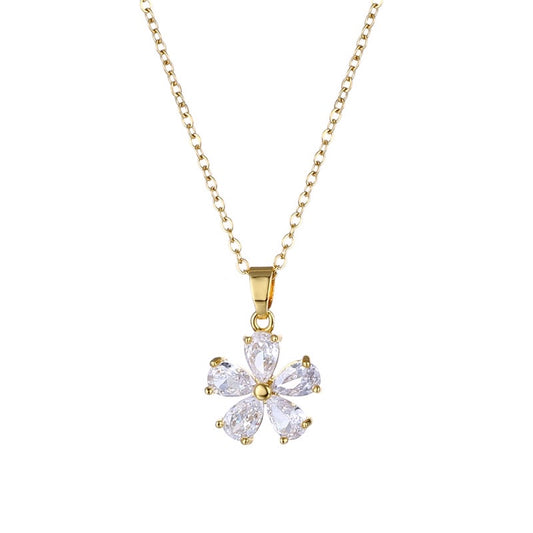 gold plated zircon necklace with daisy pendant