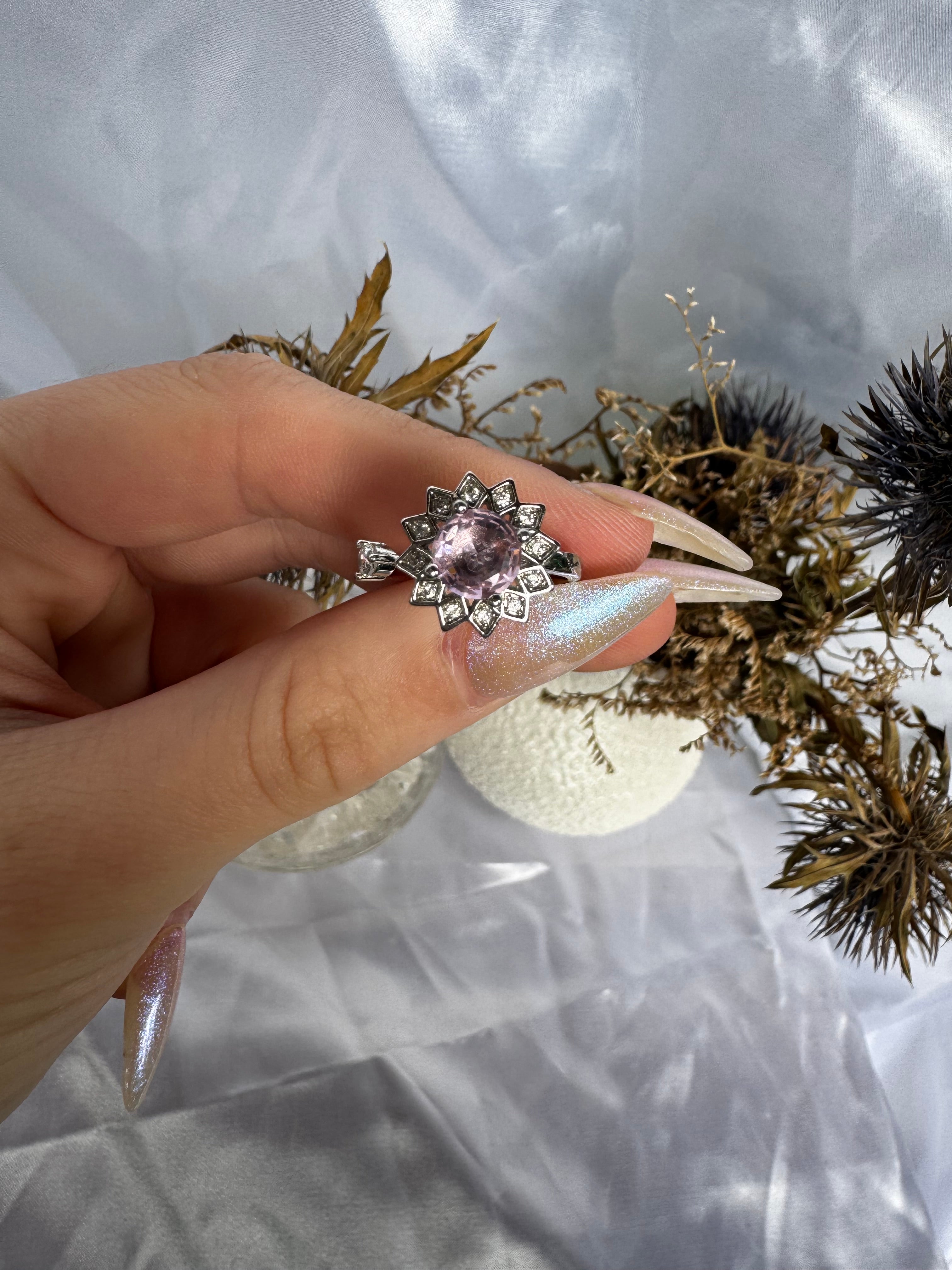 Pink or Clear Sunflower Zirconia Fidget Ring