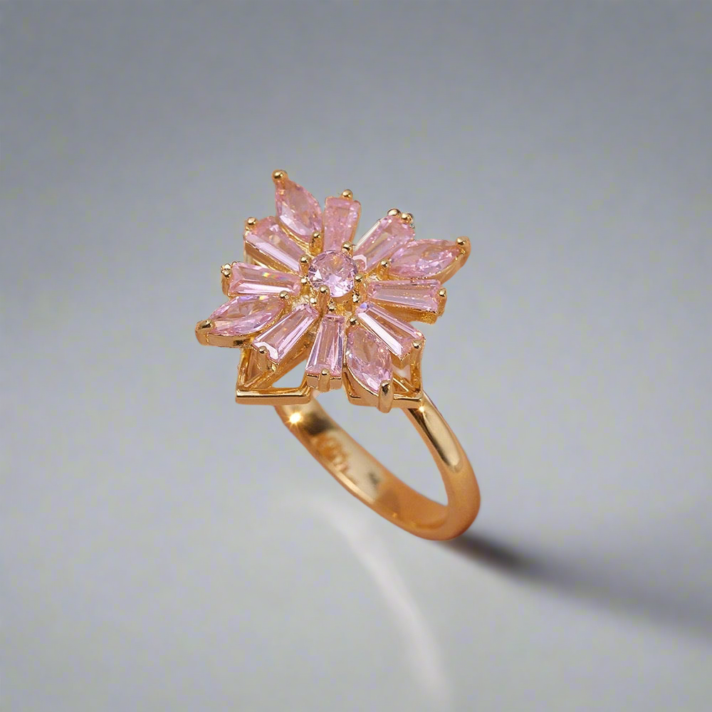 Gold and Pink Chevron Flower Fidget Ring