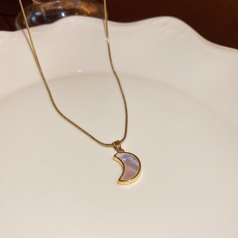 gold plated stainless steel necklace and shell moon pendant