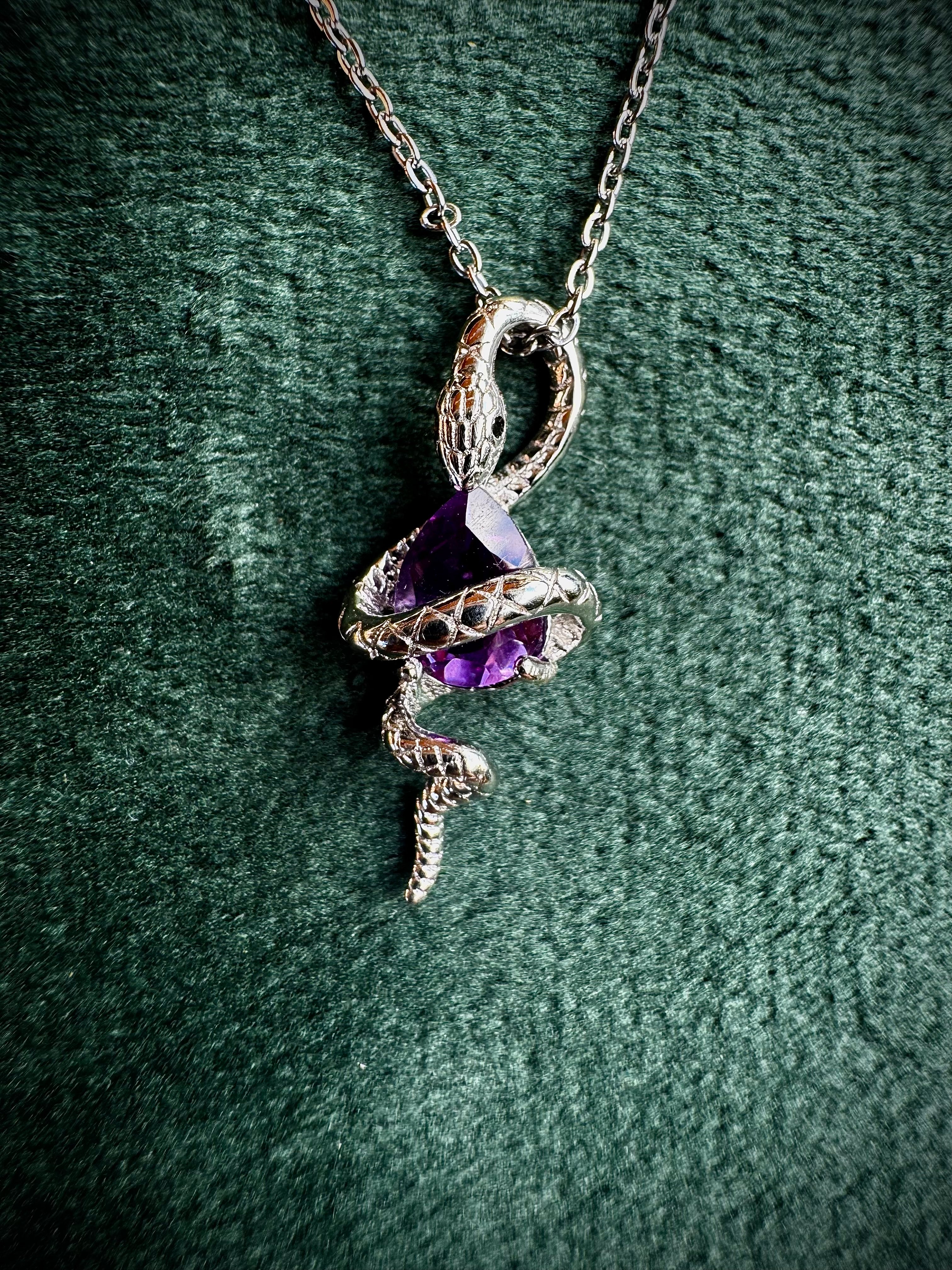 S925 Snake Holding Gem