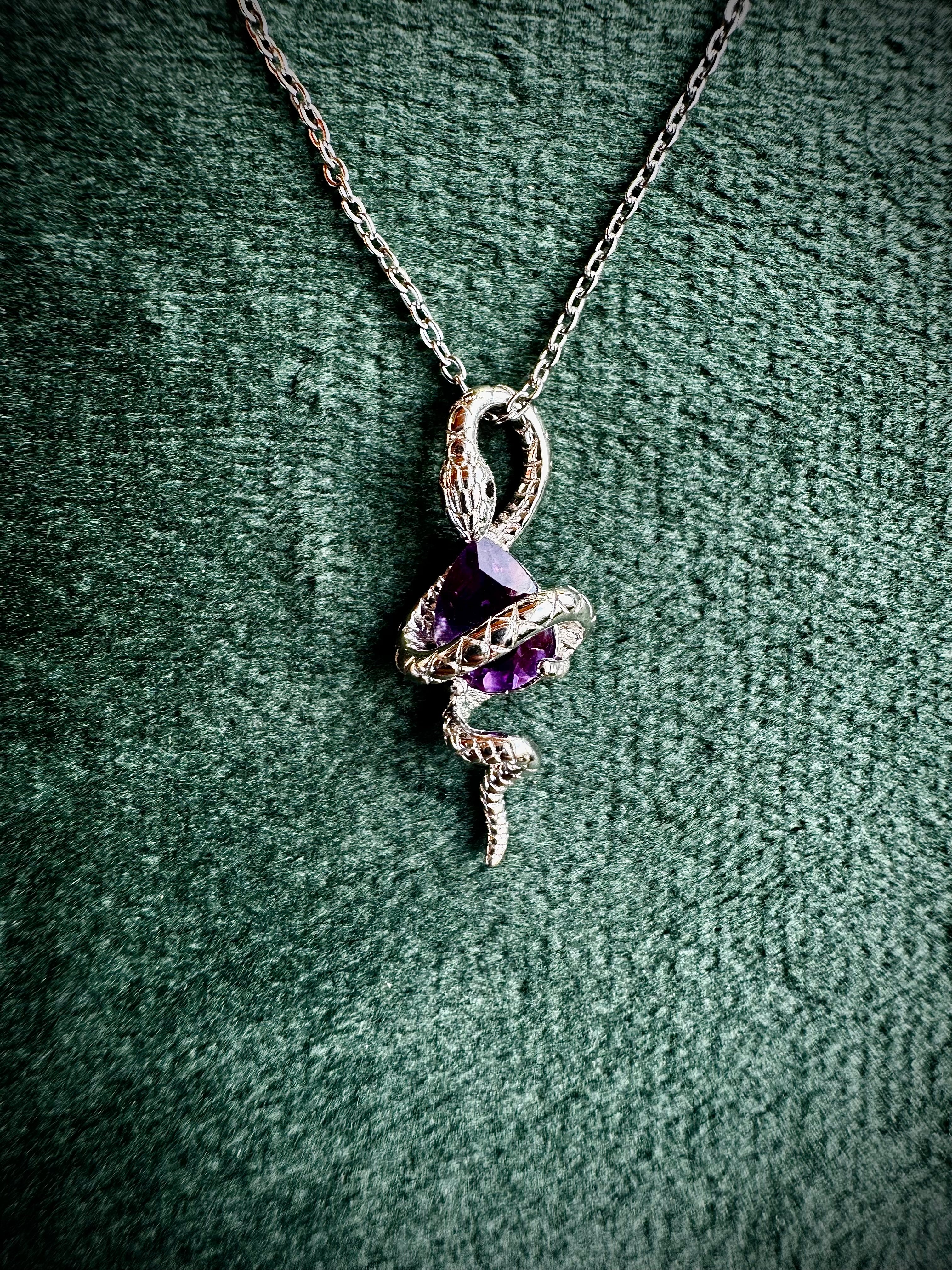 S925 Snake Holding Gem